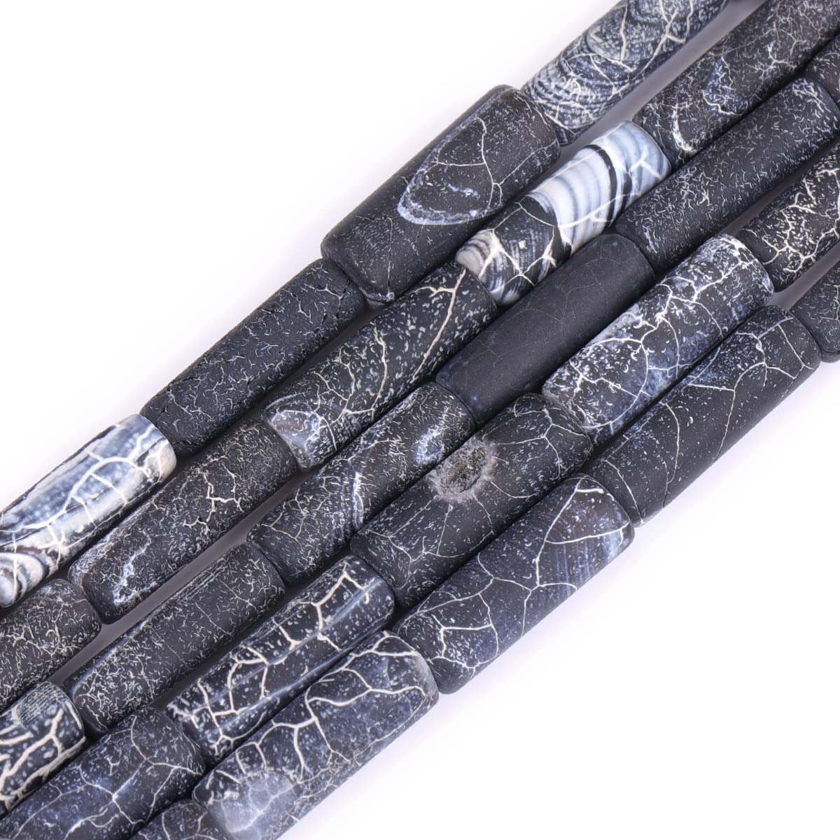 GEM-INSIDE CREATE YOUR OWN FASHION 4x13mm Natural Black Agate Stone Gemstone Semi Precious Column Tube Chakras Beads for Jewelry Making Full 15" Strand Energy Healing Stone