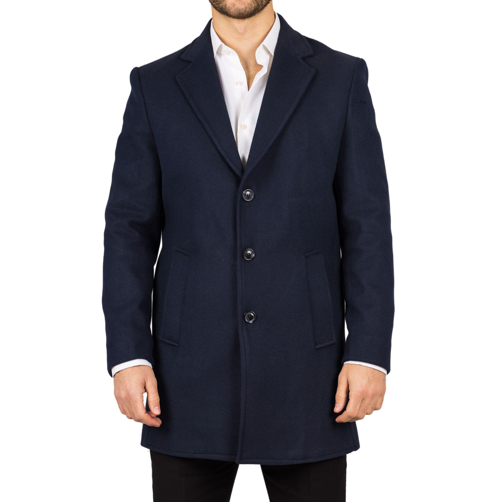Infinity Leather - Men's Wool Blend Overcoat - Notched Lapel Collar - Blue - 50R