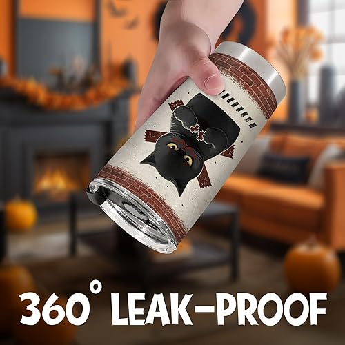 Miniatura 4 de 34HD Regalos de Navidad para los amantes de los gatos, vaso de gato de terror de acero inoxidable con tapa, de 20 onzas, divertida taza de café con