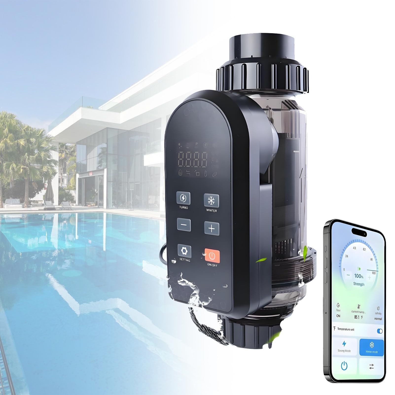 Clorador de Agua Salada, Funciones Completas De Generador De Cloro De Piscina De Agua Salada, con Control Inteligente, para SPA Piscina. LC250A