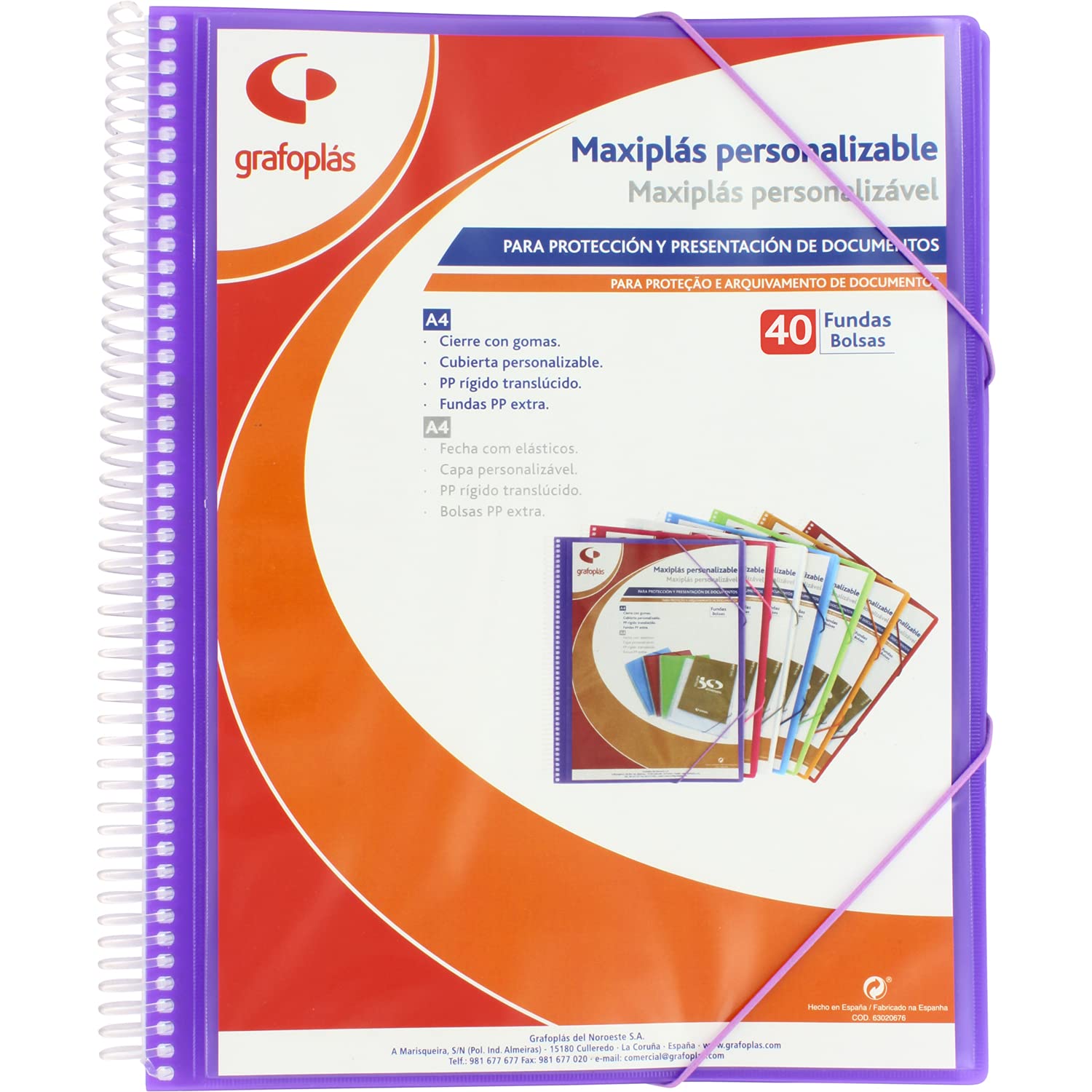 Grafoplás 39844035 Custom Maxiplas Binder with Spiral, 40 Covers, Violet, 30.8 x 24 x 20