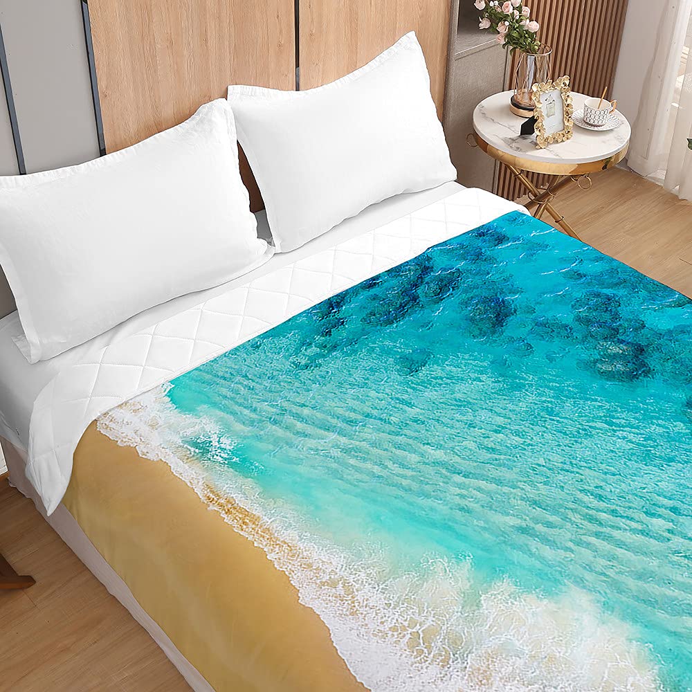 Odot Tema Mare Trapuntino Copriletto Singolo Matrimoniale Moderno Primaverile Estivo Disegno Piumone Invernale Caldo e Morbido Quilting Trapunta Leggera (180x220cm,Oceano)