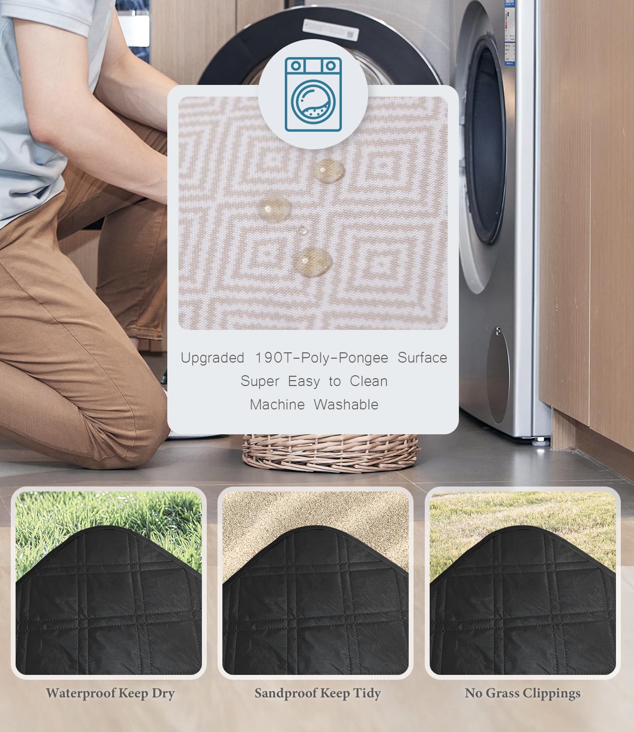 DEWUR Couverture de pique-nique, imperméable, lavable, couverture de plage, anti-sable, XXL, couverture de camping, tapis de plage, isolée avec fond imperméable (kaki, 200 x 200 cm)