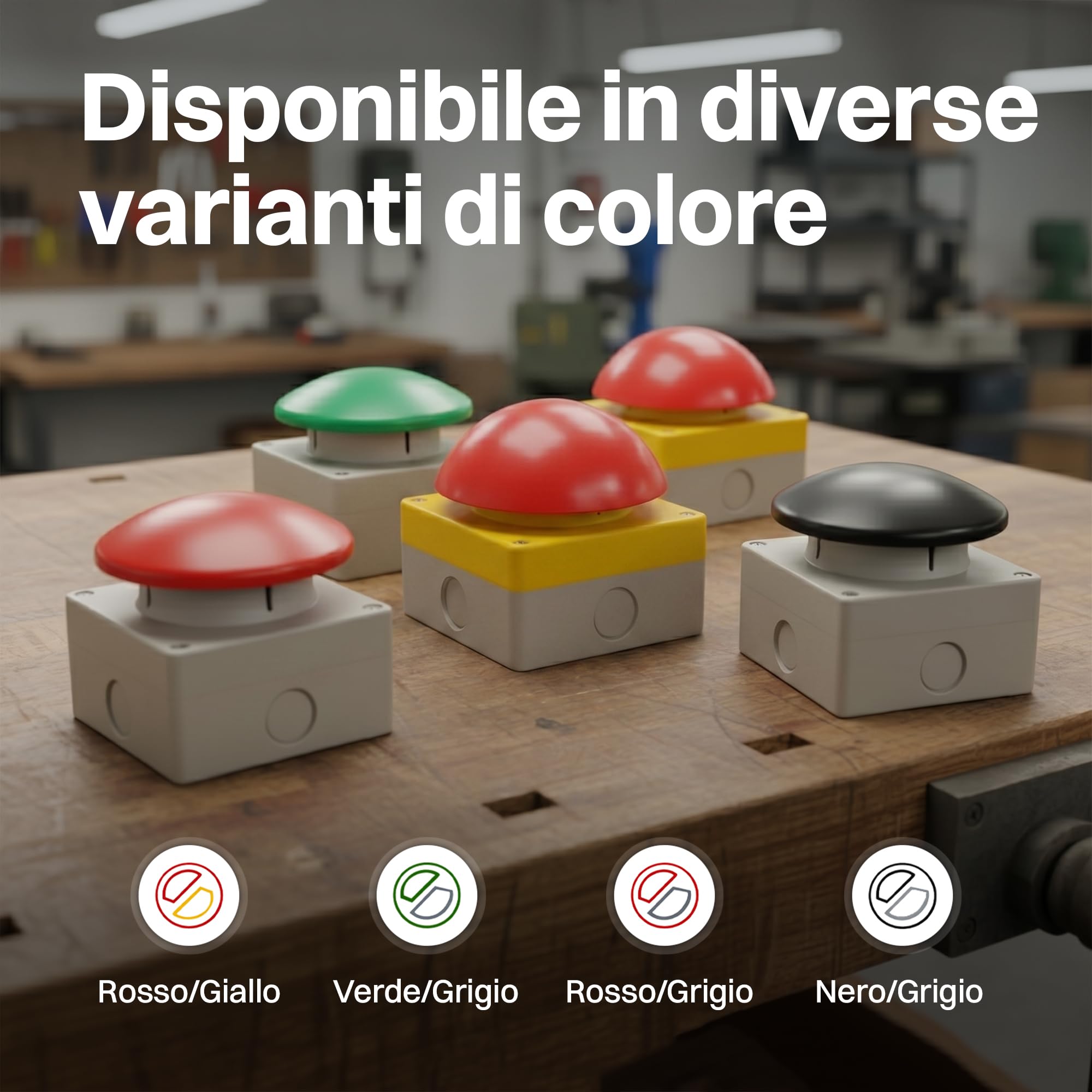 Pulsante manuale grezzo a fungo a pedale Interruttore Arresto di emergenza Cicalino apriporta 1NO+1NC Apertura positiva Rosso/giallo Funzione di bloccaggio IP65