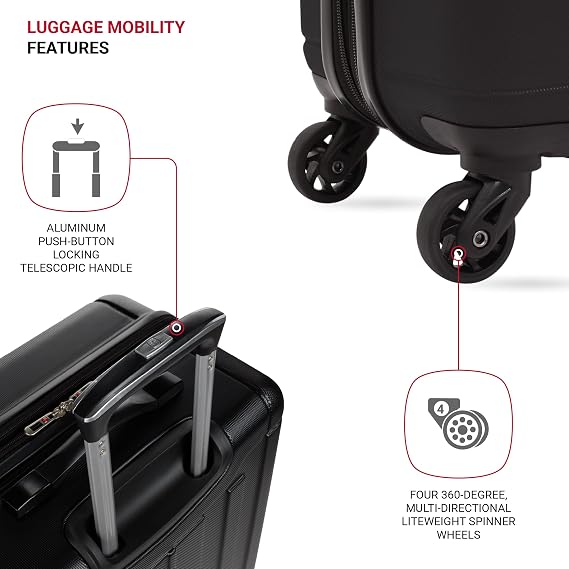 SwissGear 6297 Hardside Expandable Luggage with Spinner Wheels, Black, Carry-On 18-Inch