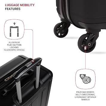 SwissGear 6297 Hardside Expandable Luggage with Spinner Wheels, Black, Carry-On 18-Inch