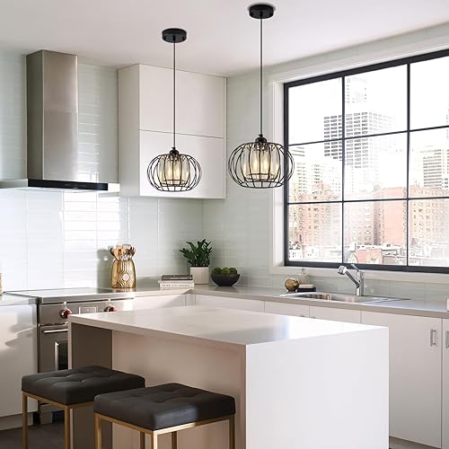 Miniatura 3 de Lámpara colgante negra, luces colgantes de granja con cristal, mini luz colgante ajustable para cocina, moderna lámpara colgante industrial de