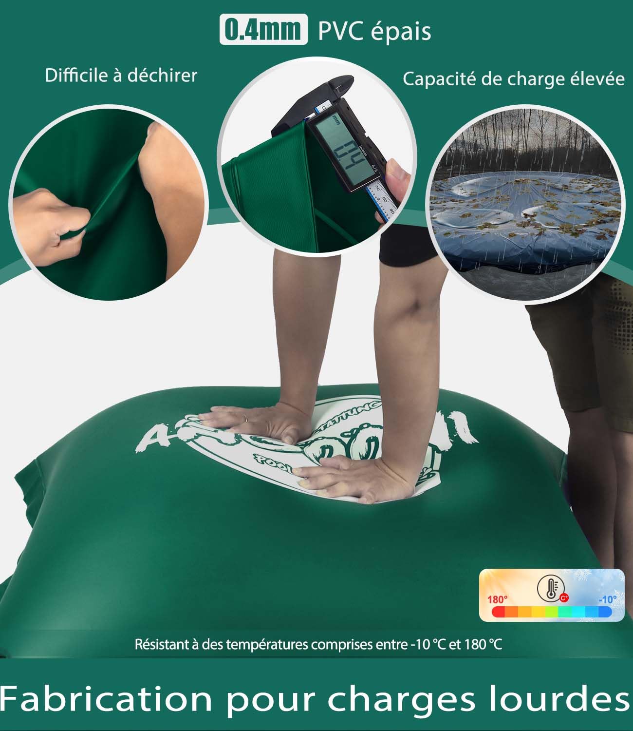 Angooni Coussin de piscine d'hiver 200 x 450 cm XXL | Coussin d'air pour piscine avec double couture pour couverture de piscine | Coussin de piscine pour l'hiver avec valve Boston double inflation |