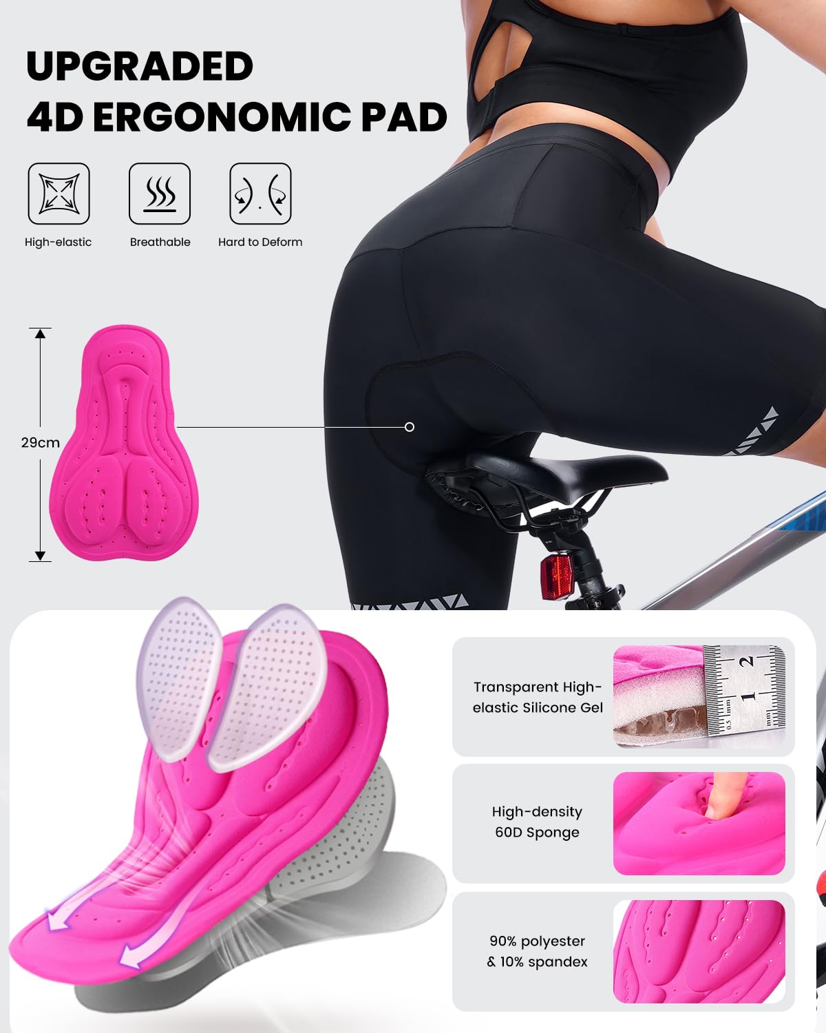 Sportneer Pantaloncini da Ciclismo da Donna, Imbottiti, ad Asciugatura Rapida, Elasticizzati, con Imbottitura 4D, Pantaloncini Sportivi Corti da Donna, con Imbottitura più Ampia e densa