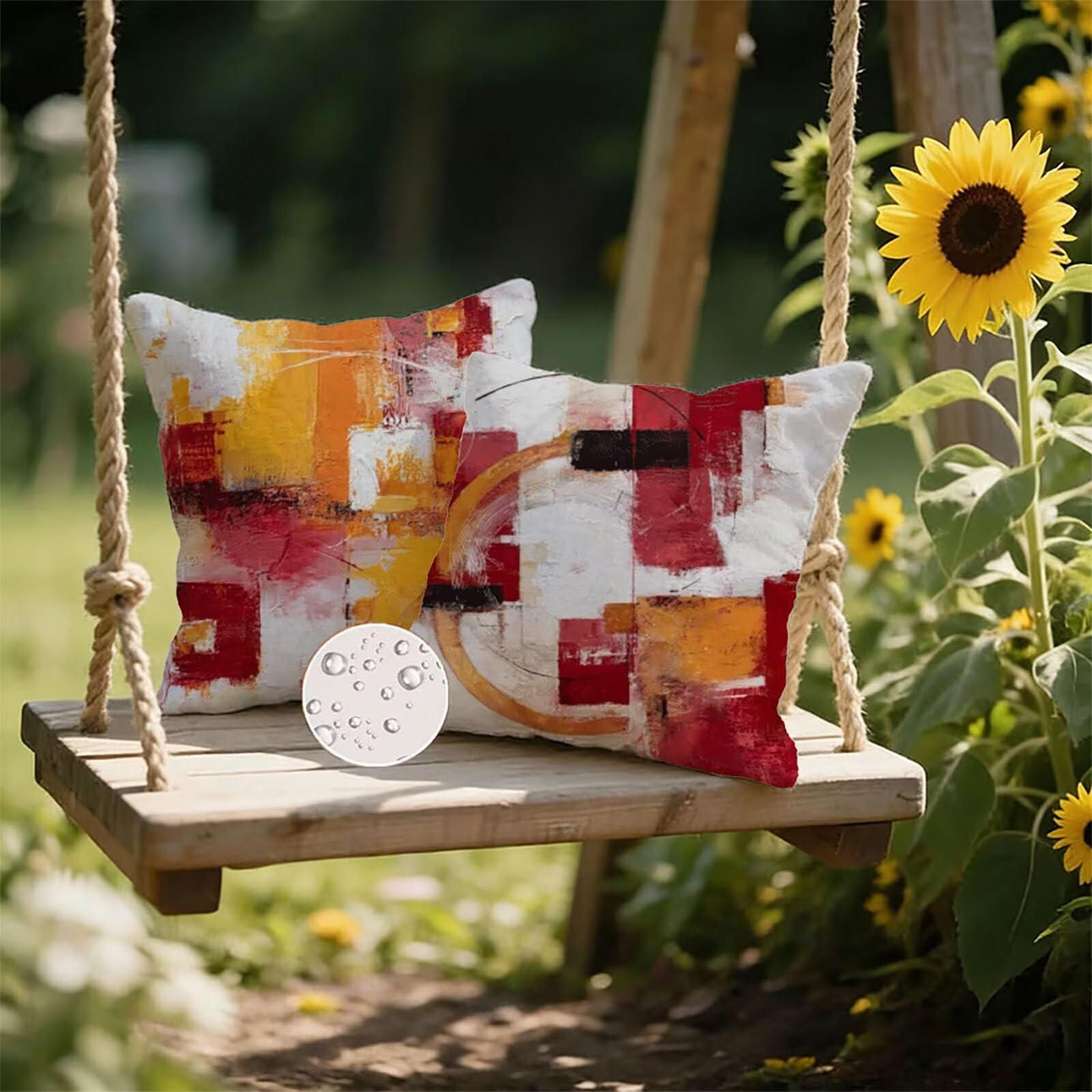Housse de Coussin Canapé Abstrait 65x65cm Exterieur Impermeable Couleur Orange Taie D'oreiller Décoratif Aesthetic Housse Coussin Decoration pour Chambre Sofa Jardin Balcon Terrasse Lot de 2. P-5265