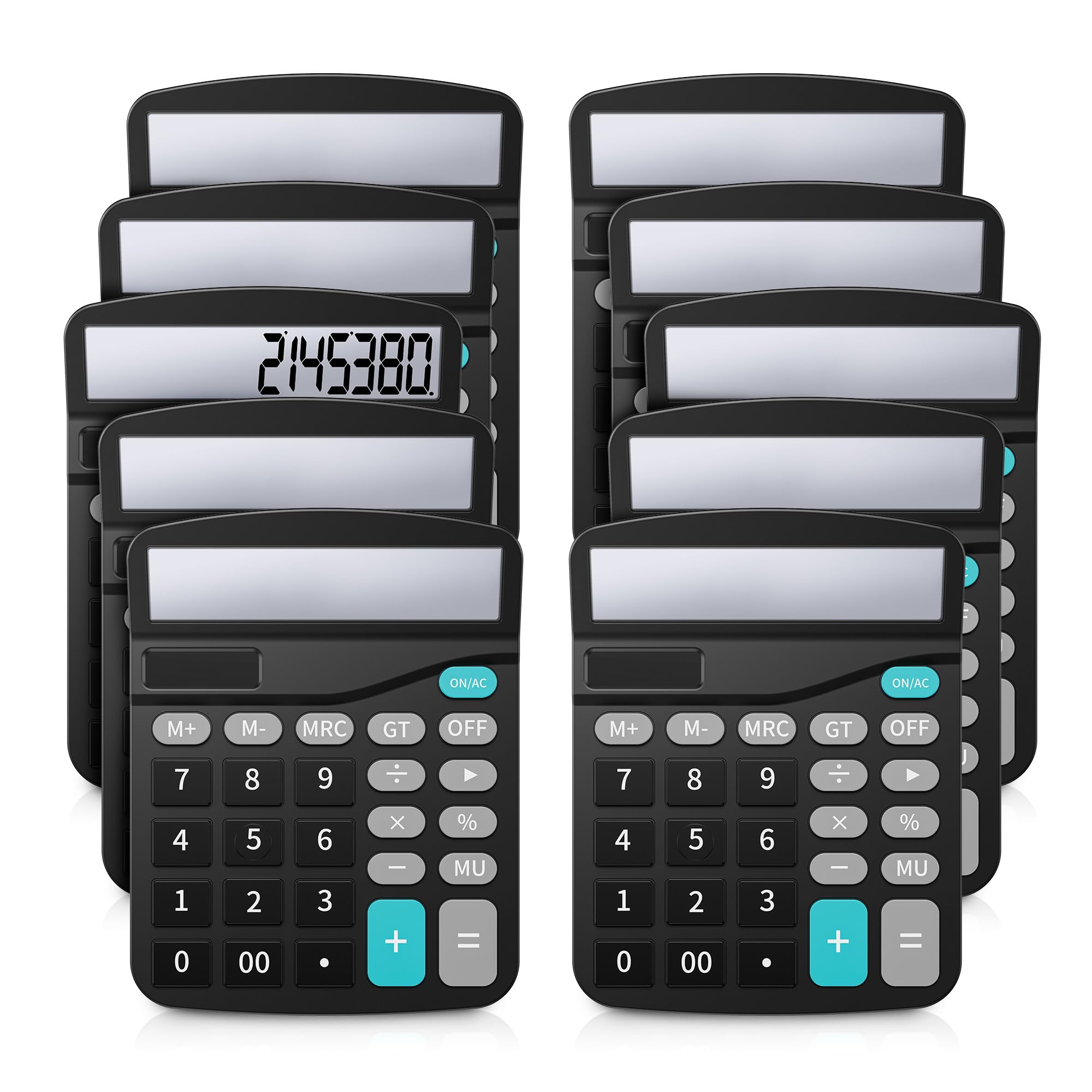LICHAMP Calcolatrici da scrivania con pulsanti grandi e display grande, calcolatrice da tavolo da ufficio Basic a 12 cifre con energia solare e batteria AA (inclusa), confezione da 10 pezzi