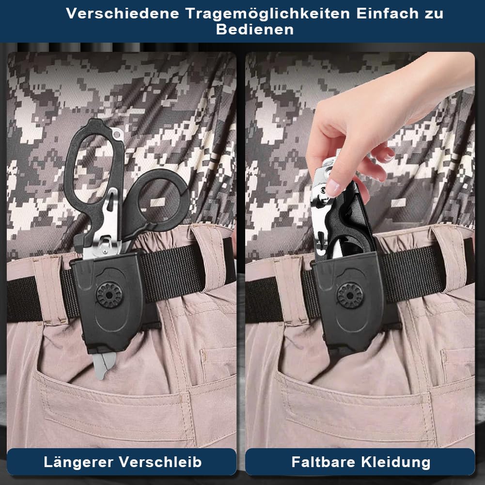 Trauma Schere Multitool, Rettungsschere mit 6 Praktischen Funktionen, Faltbare Schere aus Edelstahl, Gurtschneider, Glasbrecher, Raptor Response Notfallschere