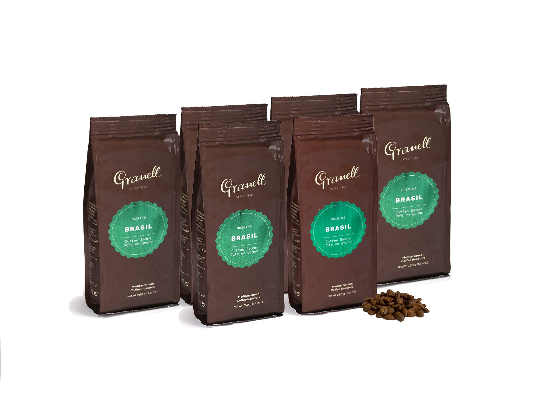 Granell Pure Origin | Lot de Café Brésilien - Coffret Cadeau Café | Grains de Café 100% Arabica - Café fin au corps équilibré et à la saveur douce - Lot 6x250 gr - Café Coffret