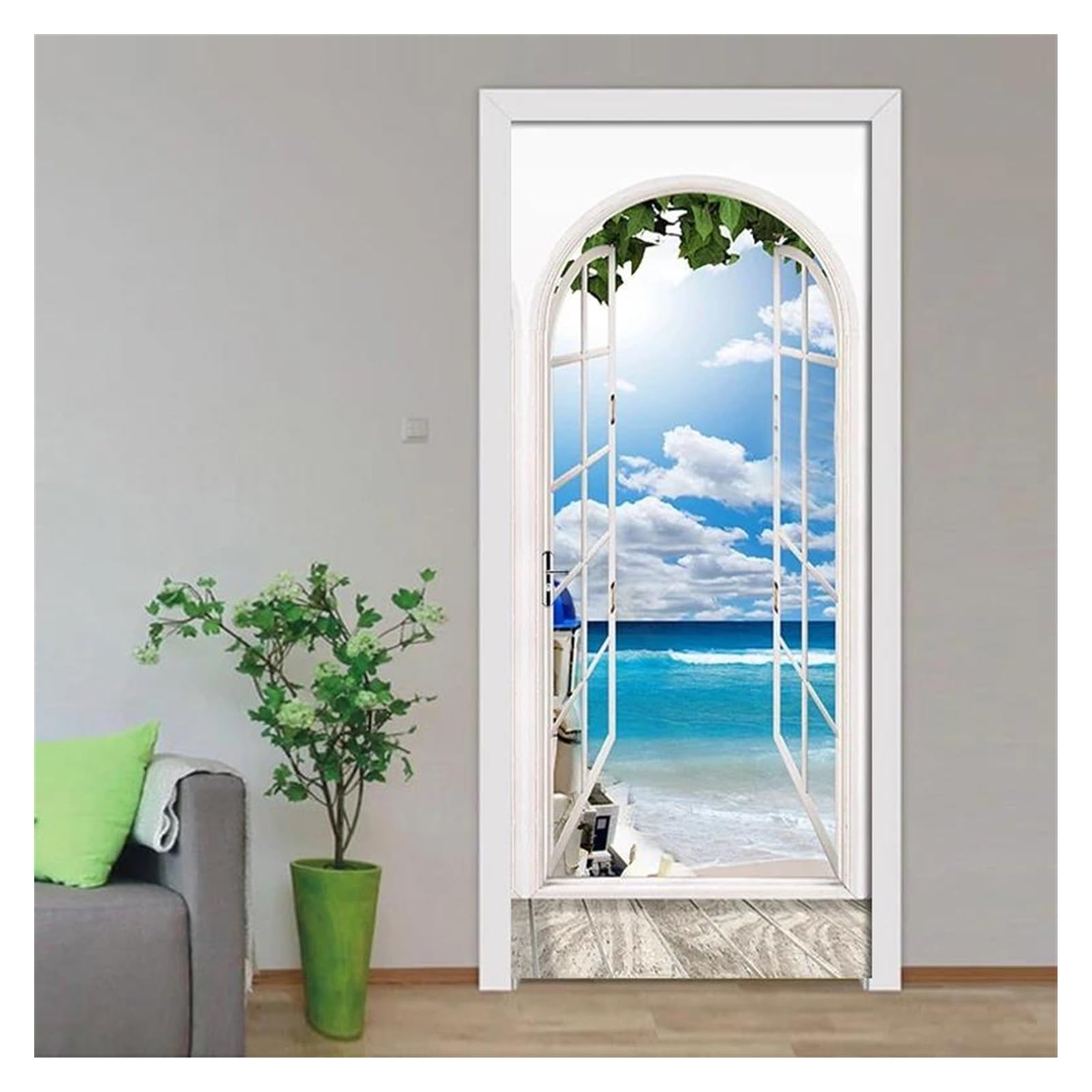 Autocollants de porte 3D vue sur la mer en PVC amovible 77x200cm