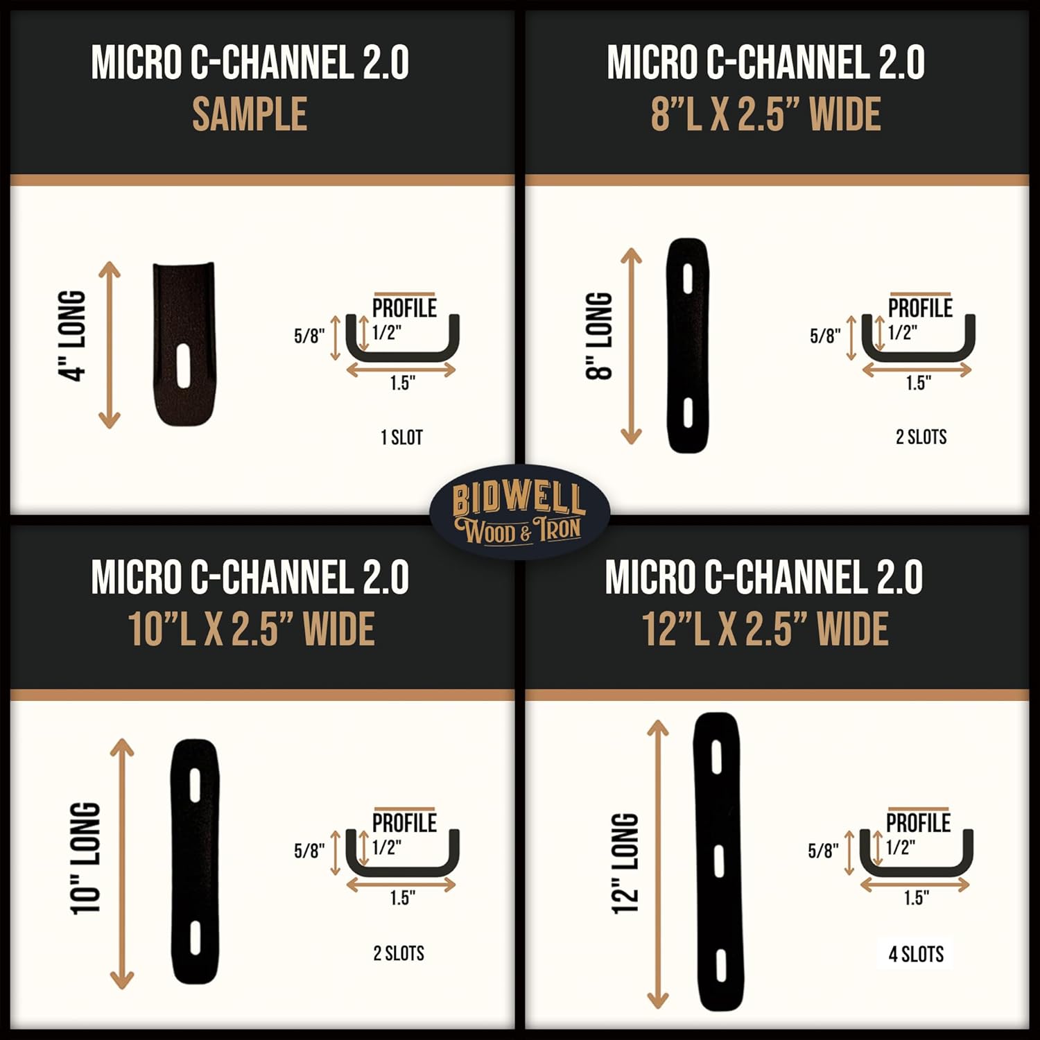 Bidwell Wood & Iron C-Channel Table Brace 2.0 Micro – 26” Hidden Steel Support for Live Edge or Slab Wood Tops – Heavy-Duty 1/2” Leg Steel Tabletop Stabilizer – Single Piece