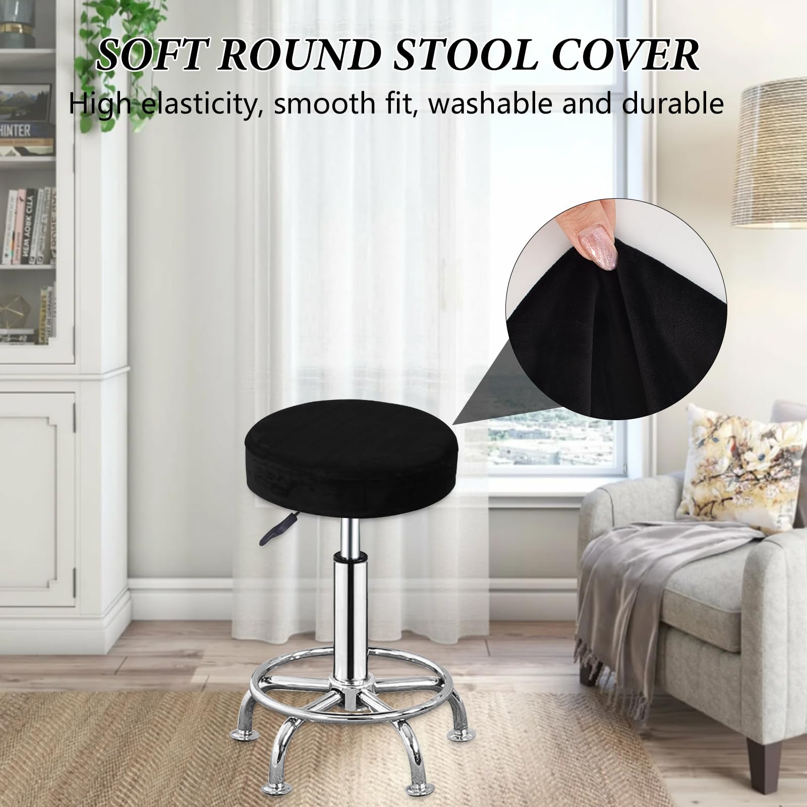 Housse Tabouret Rond 30-40cm, 2 Pièces,Housses De Tabouret Rond Noir, Housse Tabouret De Bar, Extensible, Lavable, Douce Et Durable,pour Maison, Bar, Restaurant (Beige)