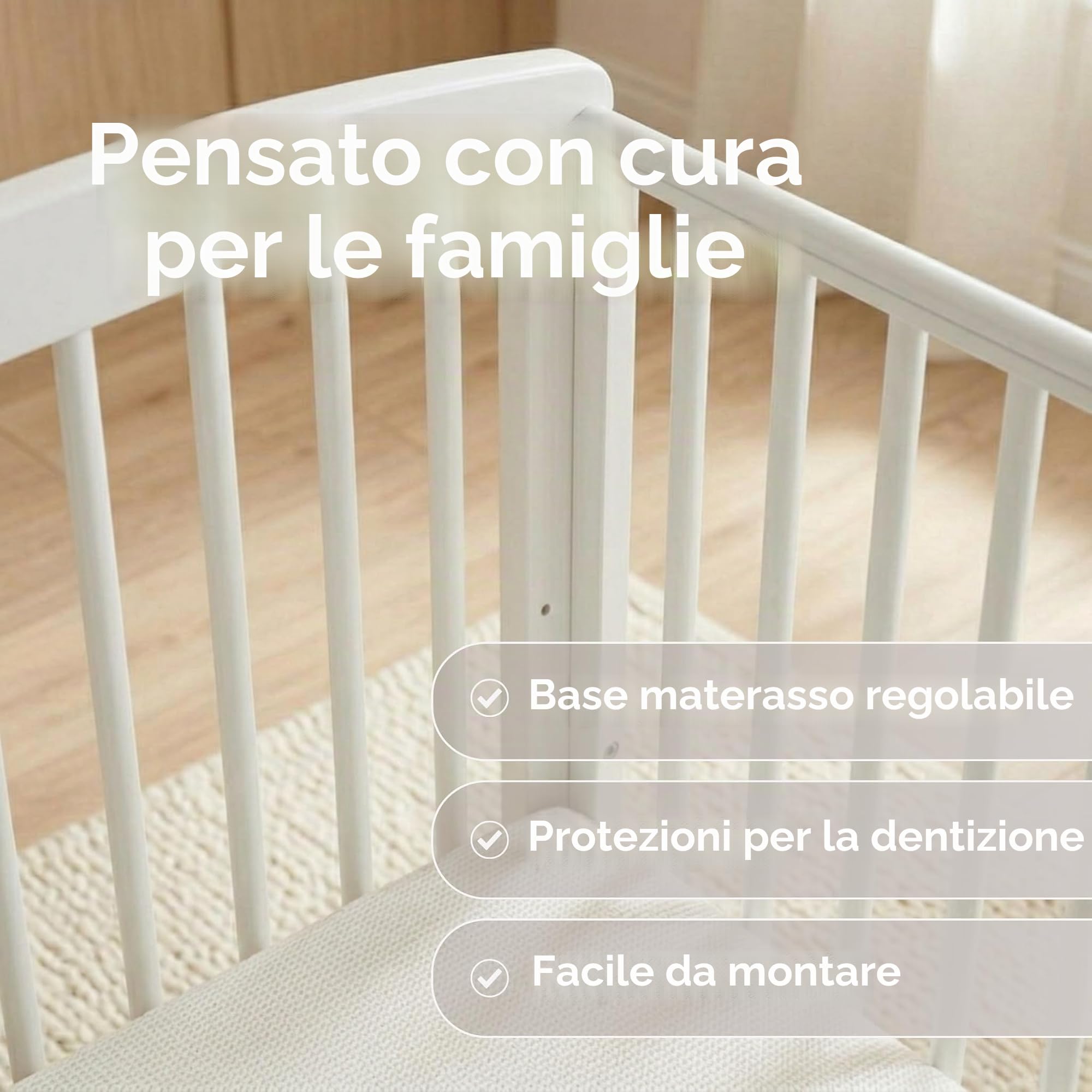 Starlight Culla di Baby Elegance | Lettino in legno bianco con altezze regolabili, barre per dentizione resistenti e design compatto | Letto per neonati ideale per piccoli spazi | Materasso venduto