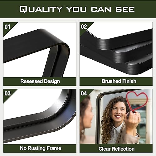 Miniatura 6 de NicBex Espejo de cuerpo entero con arco de 64 x 21 pulgadas para dormitorio espejo empotrado de metal negro con marco profundo esquinas redondas sin