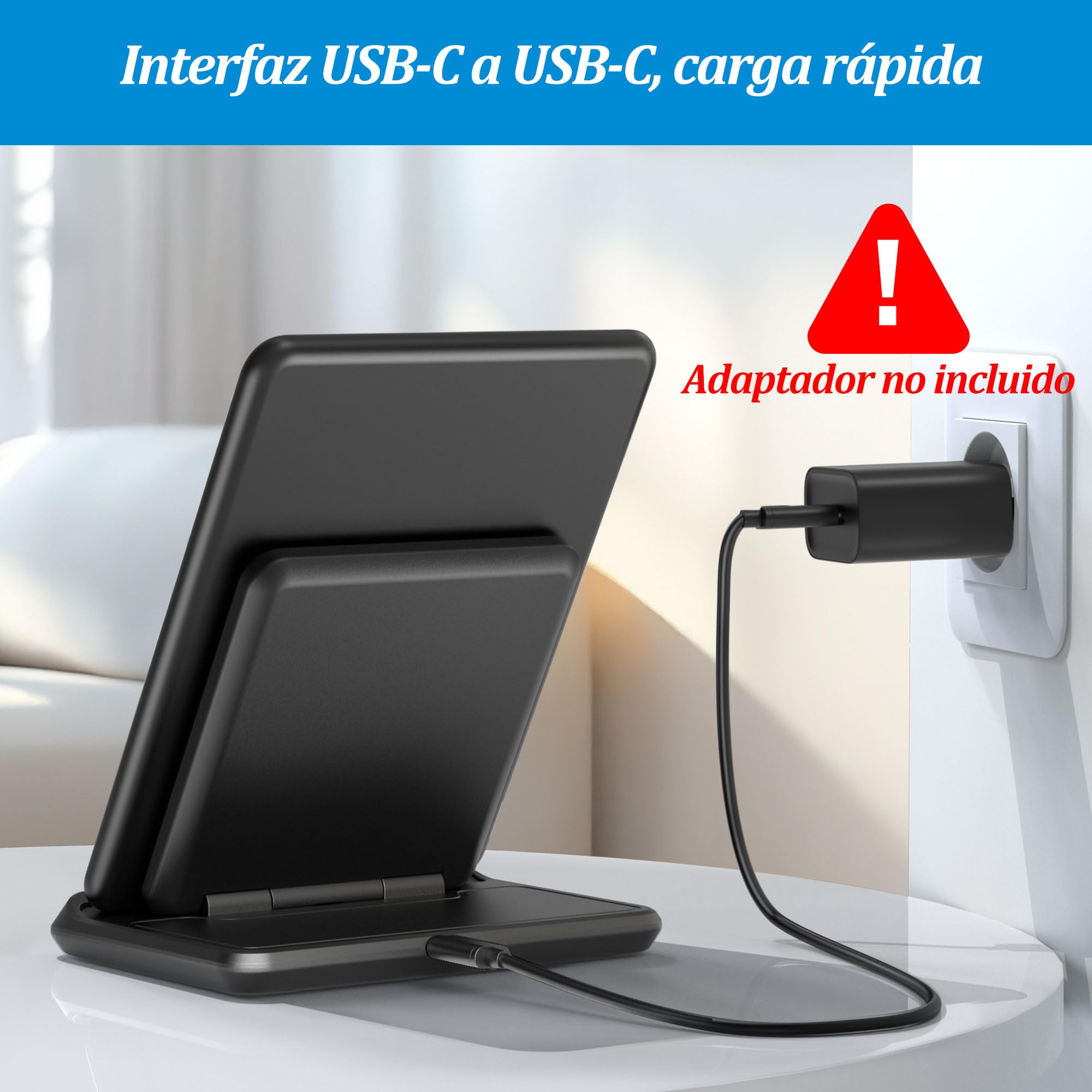 PlusAcc Cargador Inalámbrica para Kindle Paperwhite Signature Editions (Modelos 2022 y 2024) y Colorsoft Signature Edition (32 GB), Soporte de Carga Plegable portátil Compatible con iPhone 15 Pro MAX