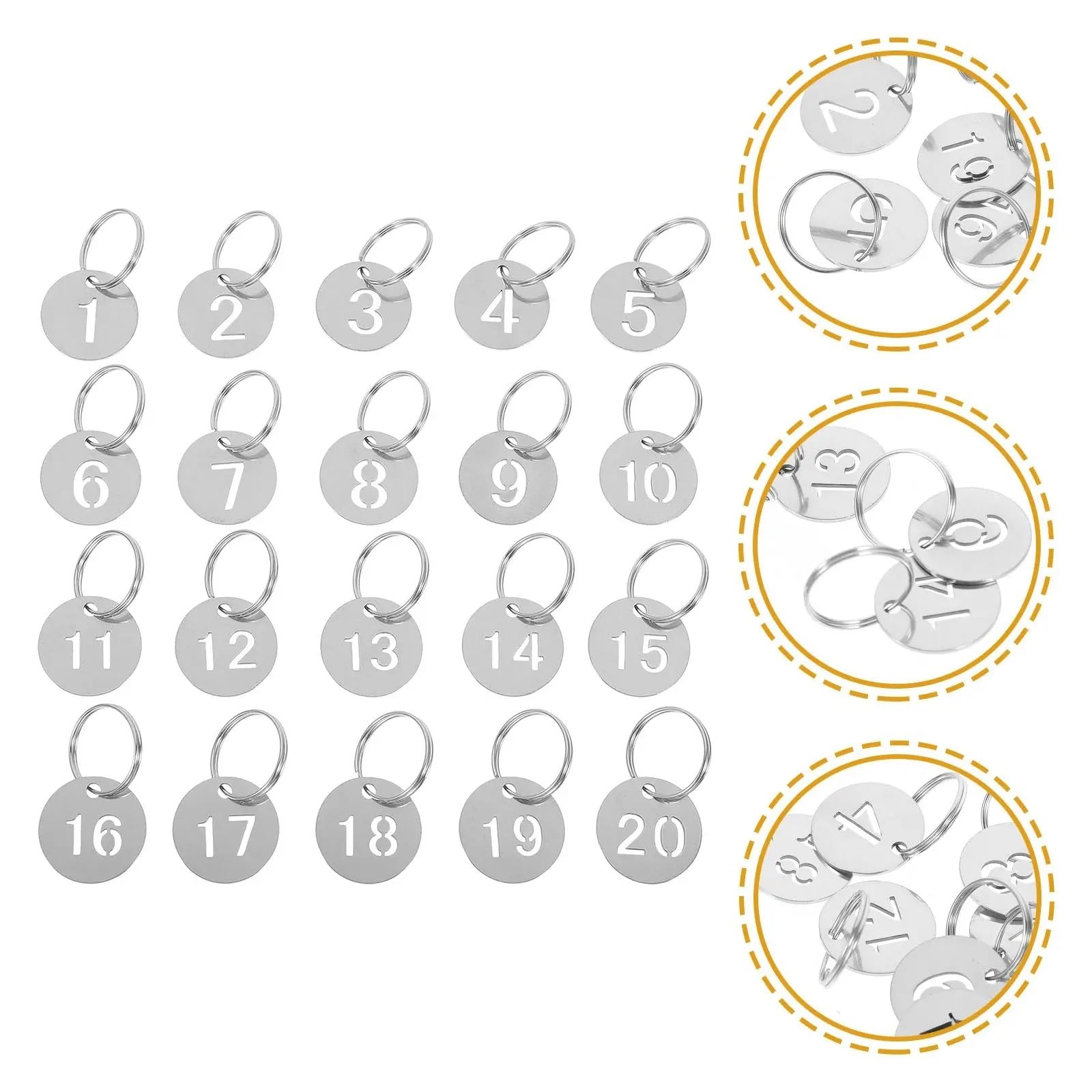 zawieszki na klucze ze stalowymi etykietami, Metalowe zawieszki z numerami 30 szt. Okrągłe na klucze 23 mm pierścieniami 1-30