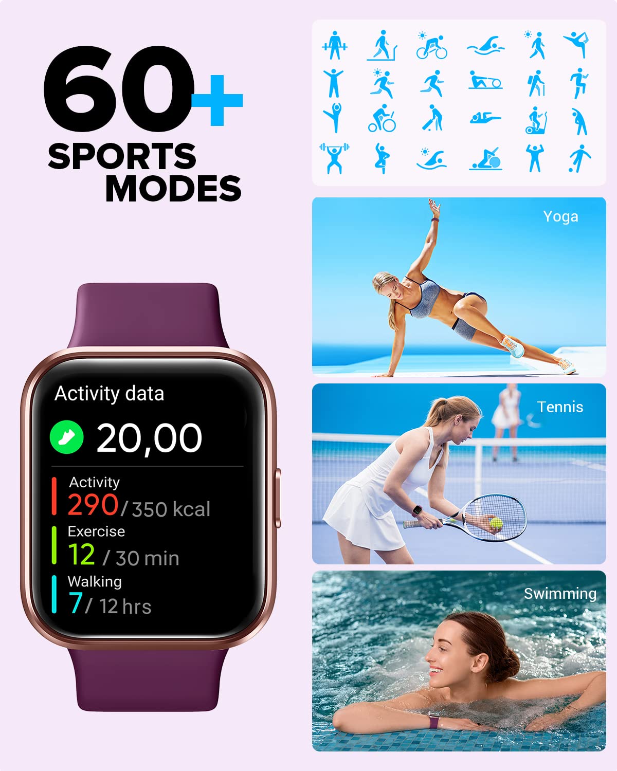 aeac Smartwatch Donna Orologio, 1,8" Smartwatch Chiamate Risposta Vivavoce, Alexa Integrato Cardiofrequenzimetro SpO2 Sonno, Contapassi Orologio Fitness Notifiche 110 modalità Sport per Android/iOS