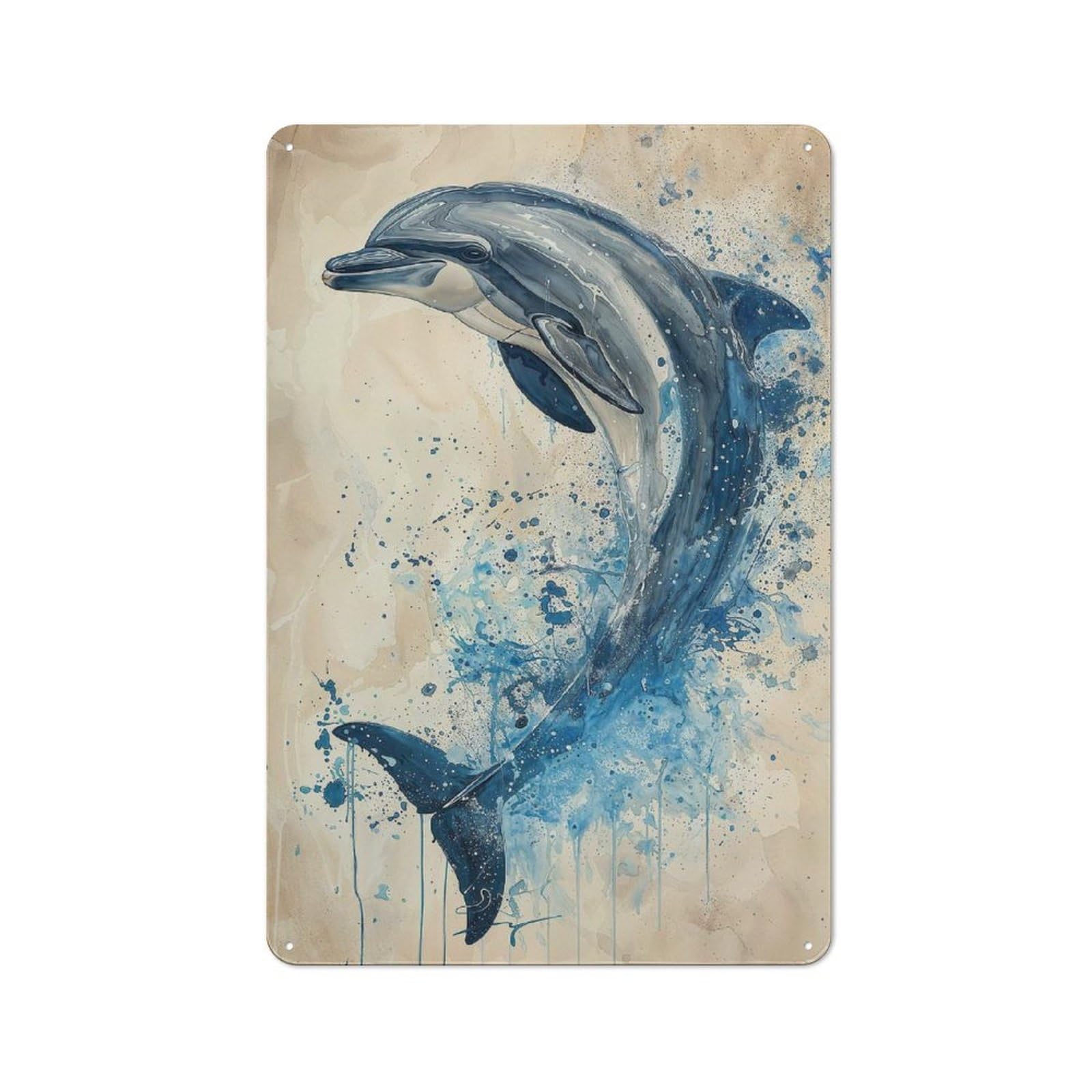 Leap of The Dolphin Rustic Metal Wall Decor 30x20cm, Country Metal Sign for Kitchen, Cottage, Porch Or Garden Room