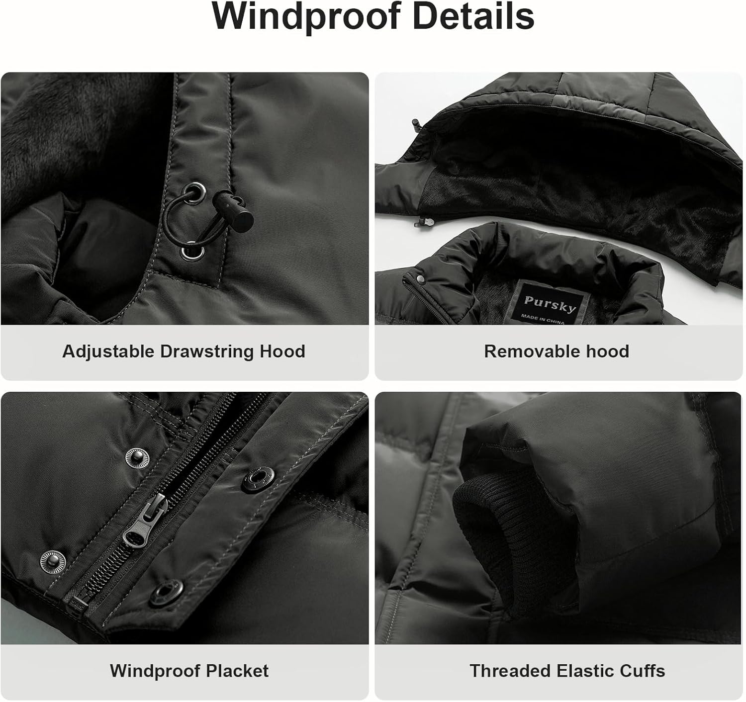 Pursky Men's Puffer Jacket Waterproof Winter Bubble Coats Ski Parka Fur Hooded - Image 5