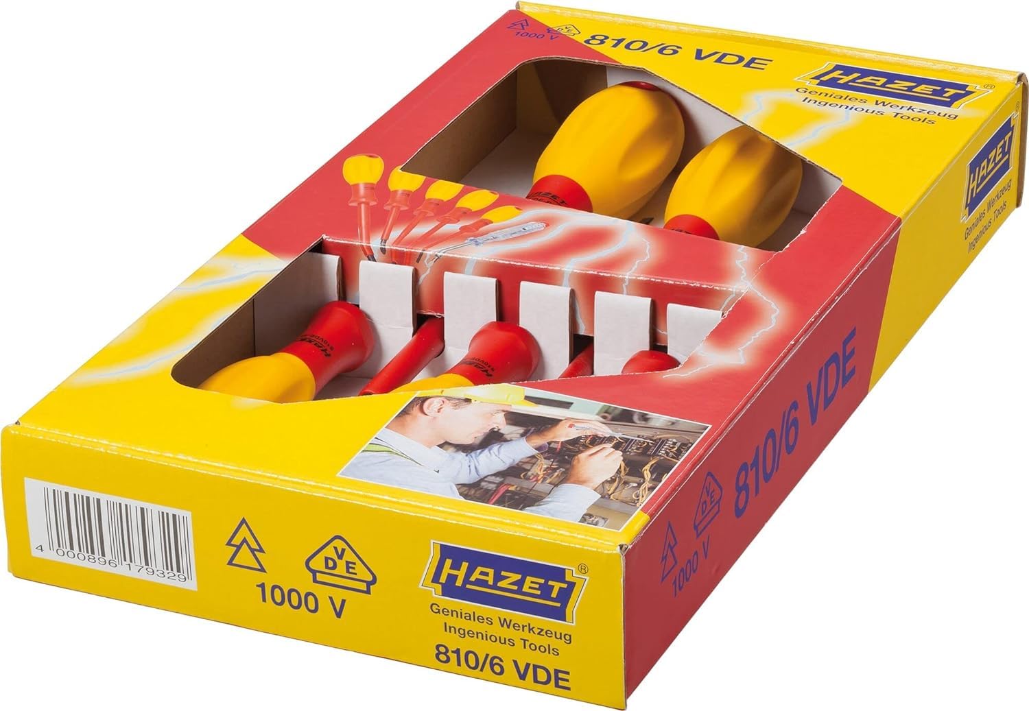 HAZET Elektriker-Schraubendreher-Satz 810/6VDE I 6-teiliges Set mit Kreuz-, und Schlitzschraubendreher in verschiedenen Größen, sowie einen Spannungsprüfer