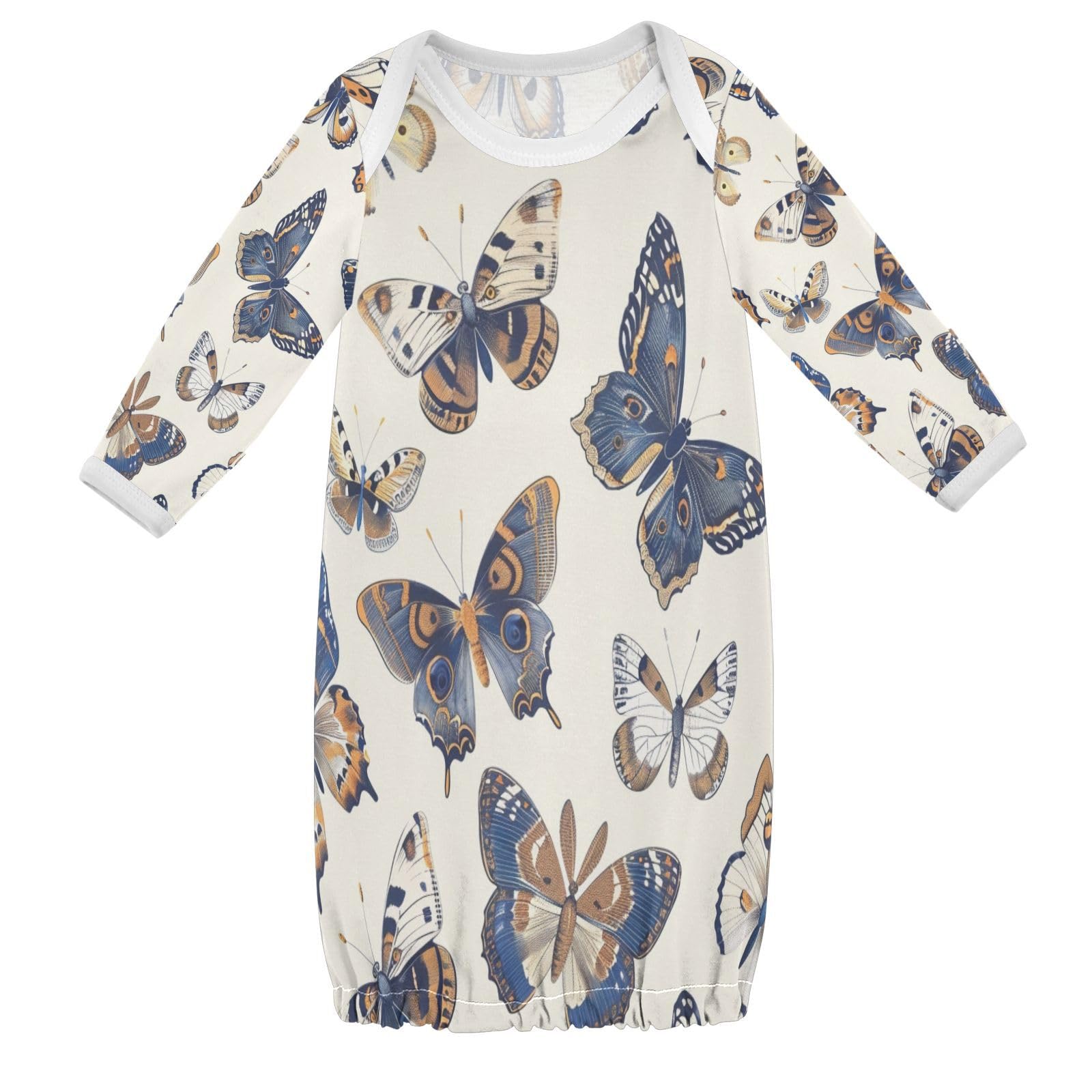 senya Nightdress Sleeper Gown Long Sleeve Nightgown Pajamas Blue White Butterflys for 3-12 Months