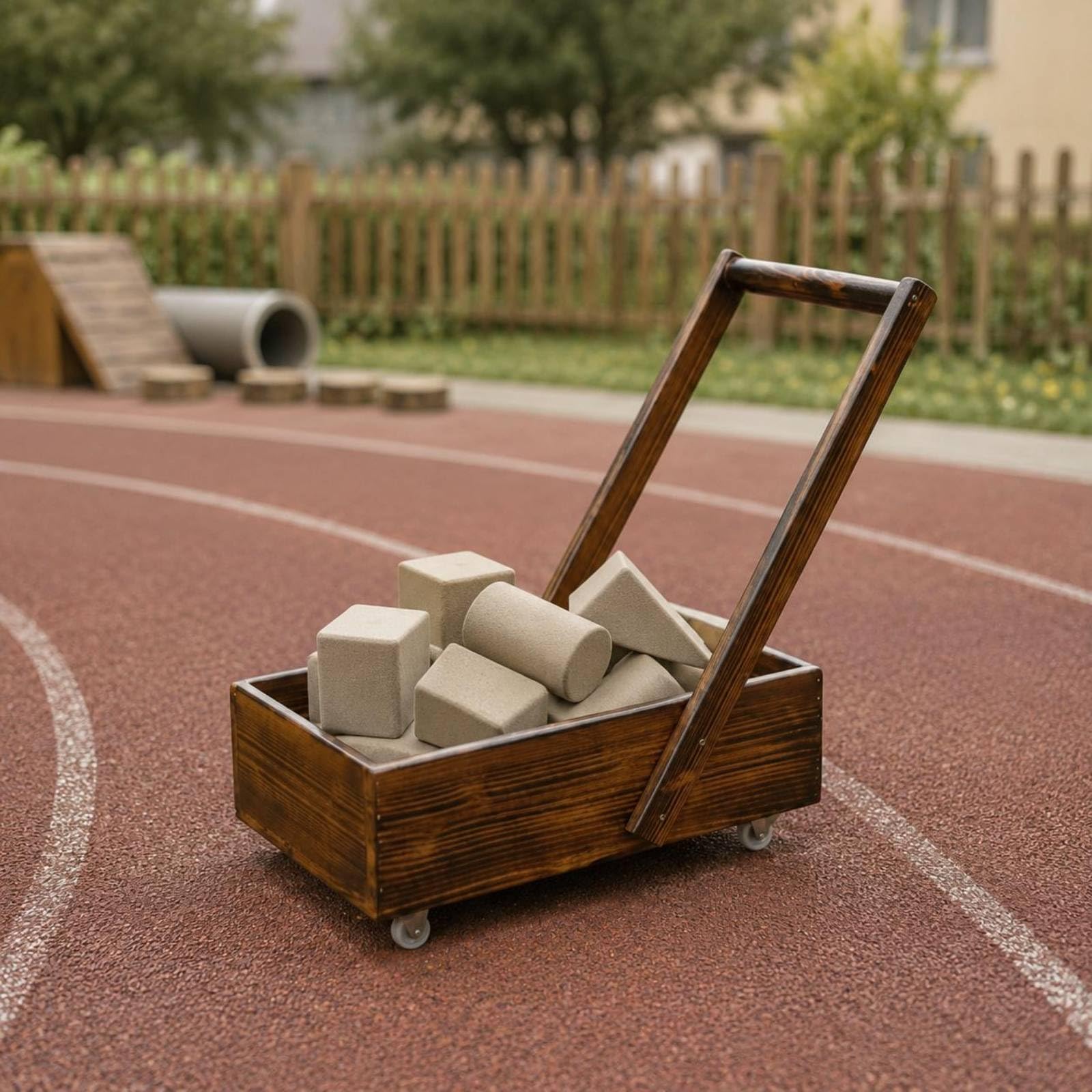 Carrello in Legno Carbonizzato Ruote Girevoli Carretto Miniatura con Manico Struttura Robusta Giocattolo da Trainare per Età Prescolare, Esterno