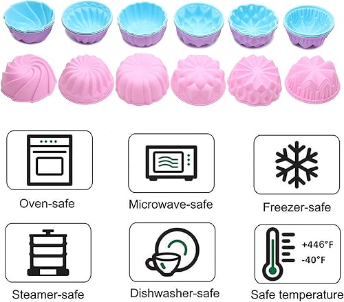 Miniatura 5 de To encounter Moldes de silicona para hornear cupcakes, antiadherentes de grado alimenticio, moldes de silicona reutilizables de 3 pulgadas, 6