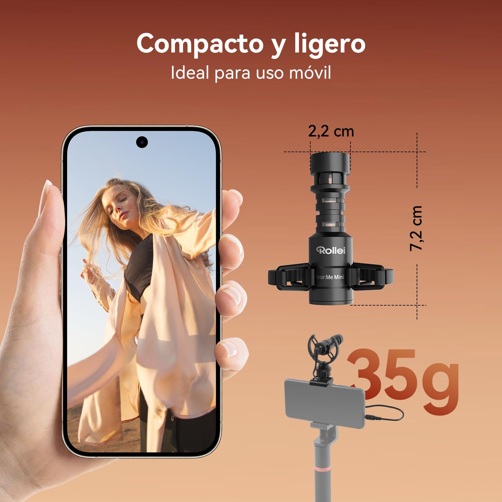 Microfono Camara Reflex, Rollei Micrófono Externo Direccional Profesional para Cámara y Móvile con Patrón Polar Cardioide para Grabar Videos Streaming en TikTok YouTube, Micrófono-Cámara-Video-Externo