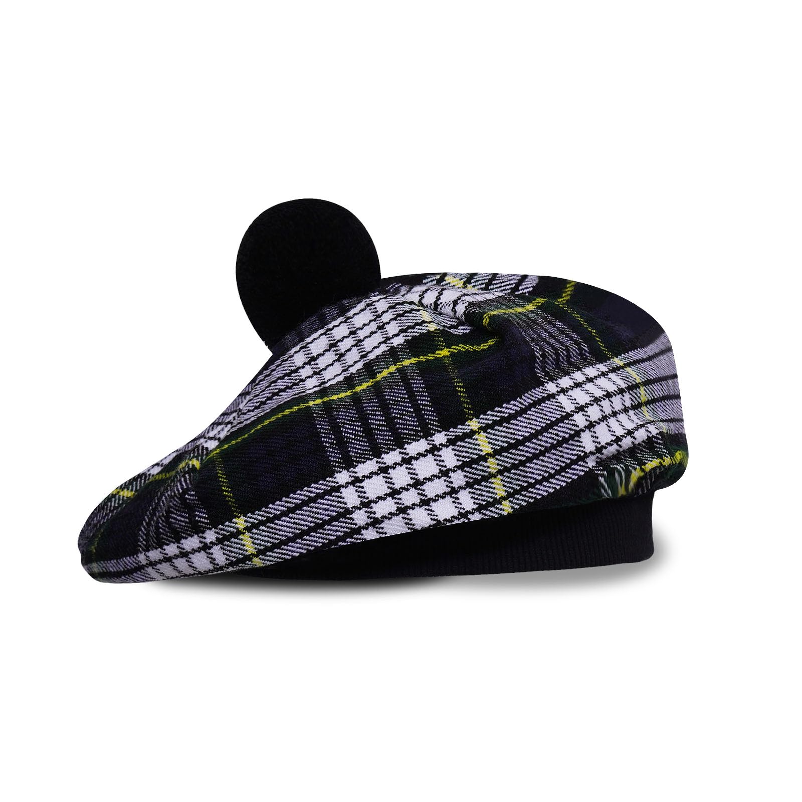Scottish Tam O’ Shanter Hat Tartan Bonnet Pom Pom Wool Flat Cap One Size