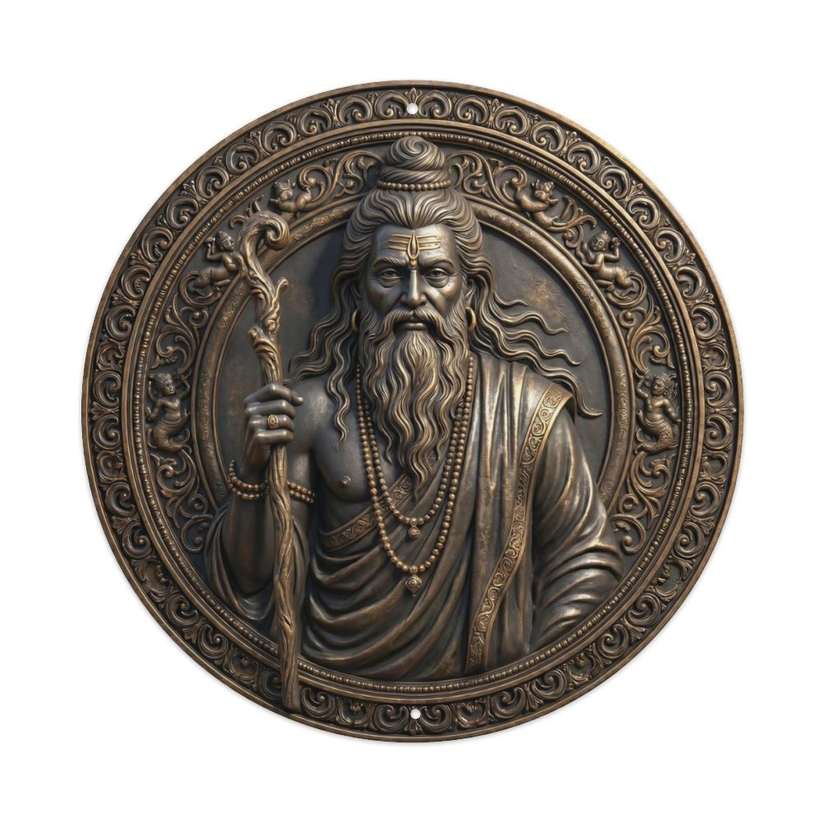 Shiva Durvasa Sage Hermit Wisdom Relief Sculpture Metal Tin Sign
