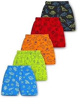 Trampoline Kids Pack of 5 All Over Printed Shorts | Boys & Girls Multicolor Elastic Waist Cotton Shorts | Casual Summer We... Price In India