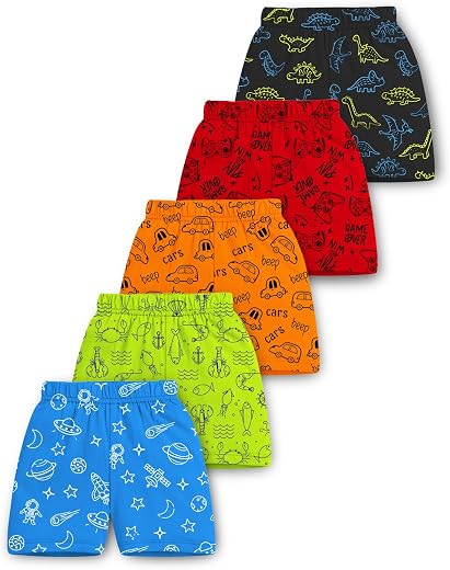 Trampoline Kids Pack of 5 All Over Printed Shorts | Boys &amp; Girls Multicolor Elastic Waist Cotton Shorts | Casual Summer We...