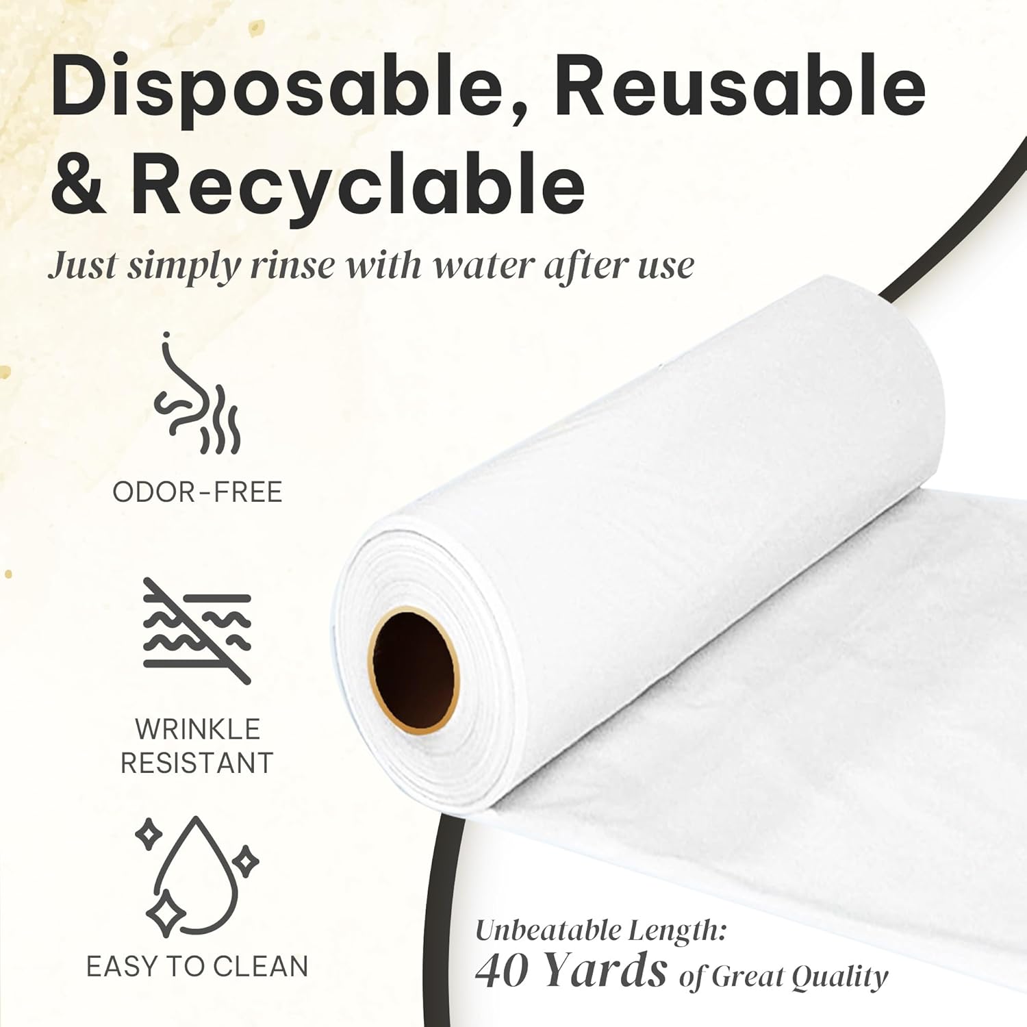 All-Purpose Plastic Table Cover Roll with Self-Cutter, Alternative to Regular Tablecloth, Disposable Table Cover, Plastic Table Cloth, 54 inches x 120 feet (40 Yards), White