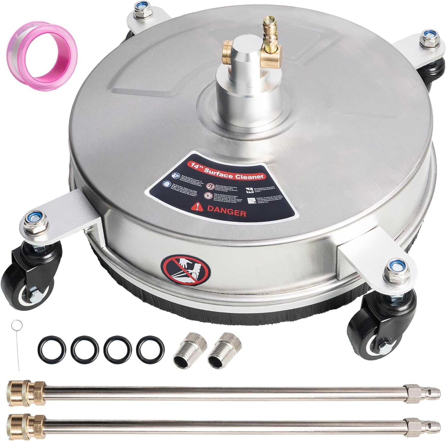 Limpiador de Superficies a Presión, Limpiador de Superficies de Acero Inoxidable con 4 Ruedas,2 Varillas de extensión, 4000 PSI