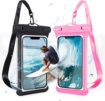AceCamp 5" 6" 7" Universal Waterproof Case Phone Dry Bag Pouch Fingerprint Support for iPhone 14 13 Pro Max Mini 12 11 Pro Max XR XS X 8 7 6S Plus SE, Note 10 9, Galaxy S21 S20 S10 S9 Black,Pink