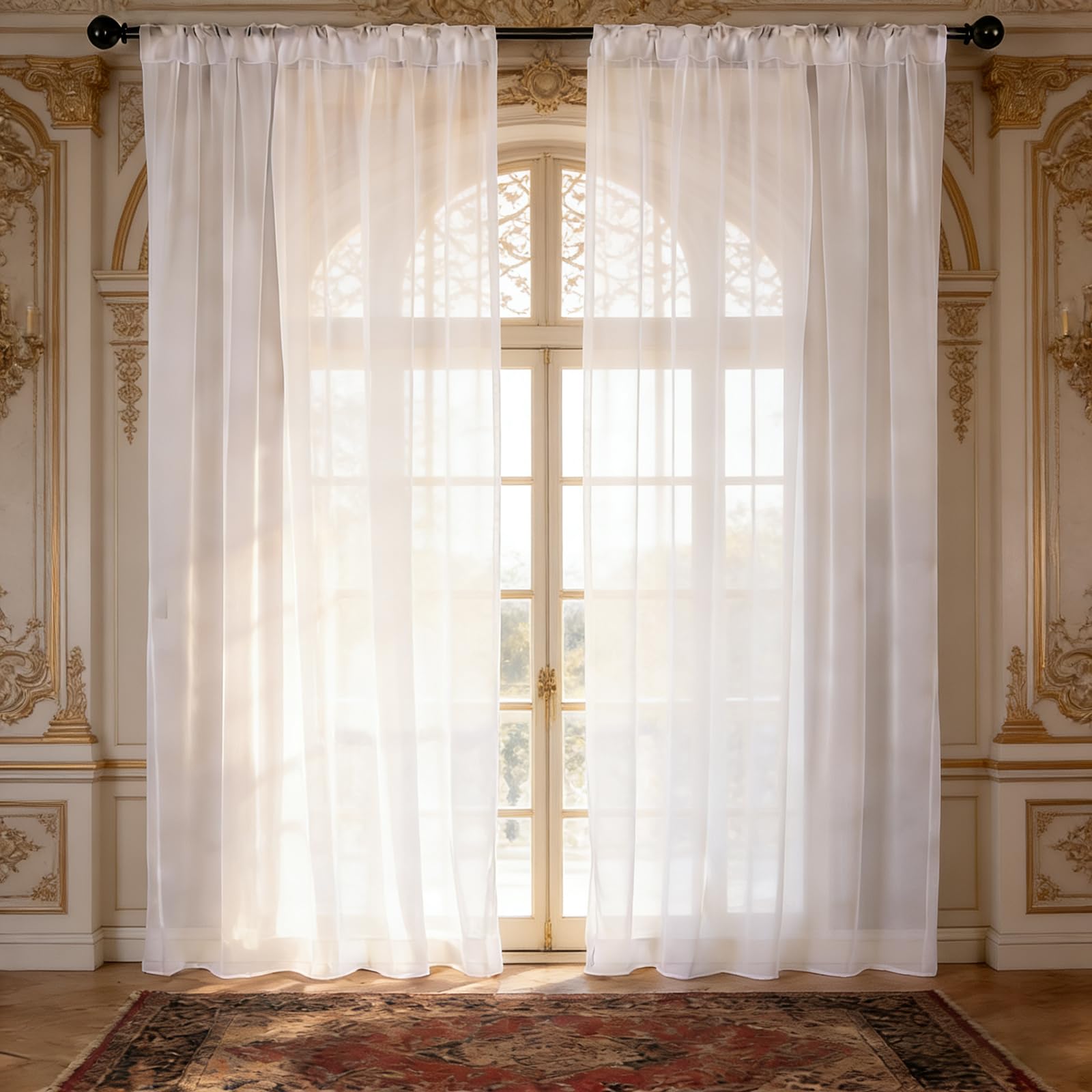 Biała Firana 235 x 255 cm Półprzezroczysty, Przepuszczający Światło, Zwiewny, Imitacja Lnu, Przelotka, Lekki, Przezroczyste Panele Z Woalu Na Przelotkach Do Sypialni/Salonu, Biały