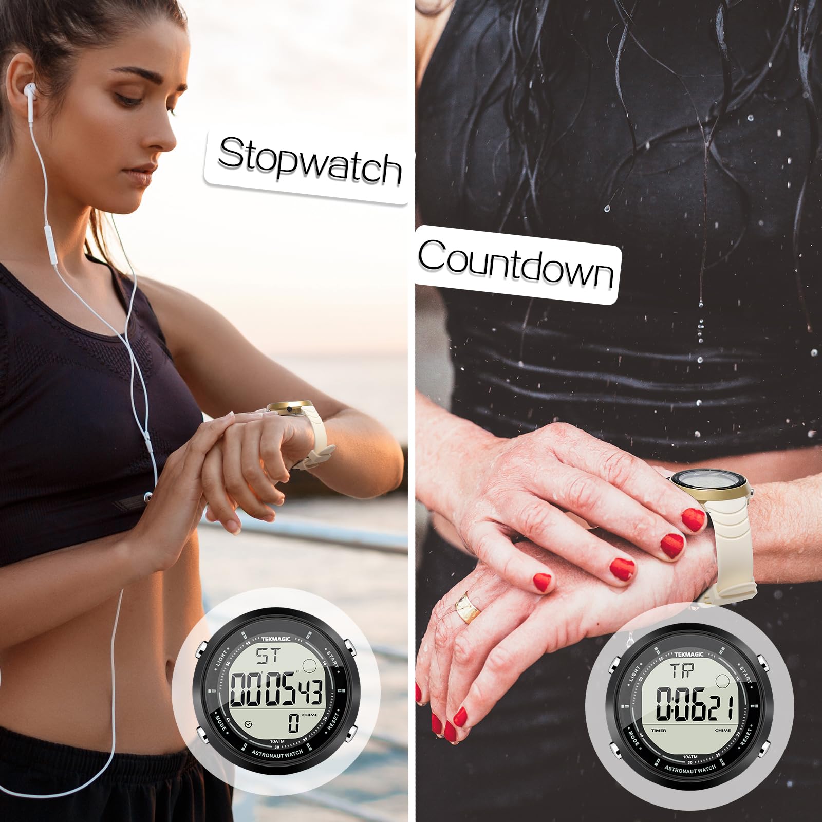 Montre Sport Femme Etanche 10 Atmosphérique pour Plongée et Piscine avec Chronomètre, Réveil, Minuteur, Double Fuseau Horaire, Calendrier, Rétroéclairage, Format 12 ou 24 Heures