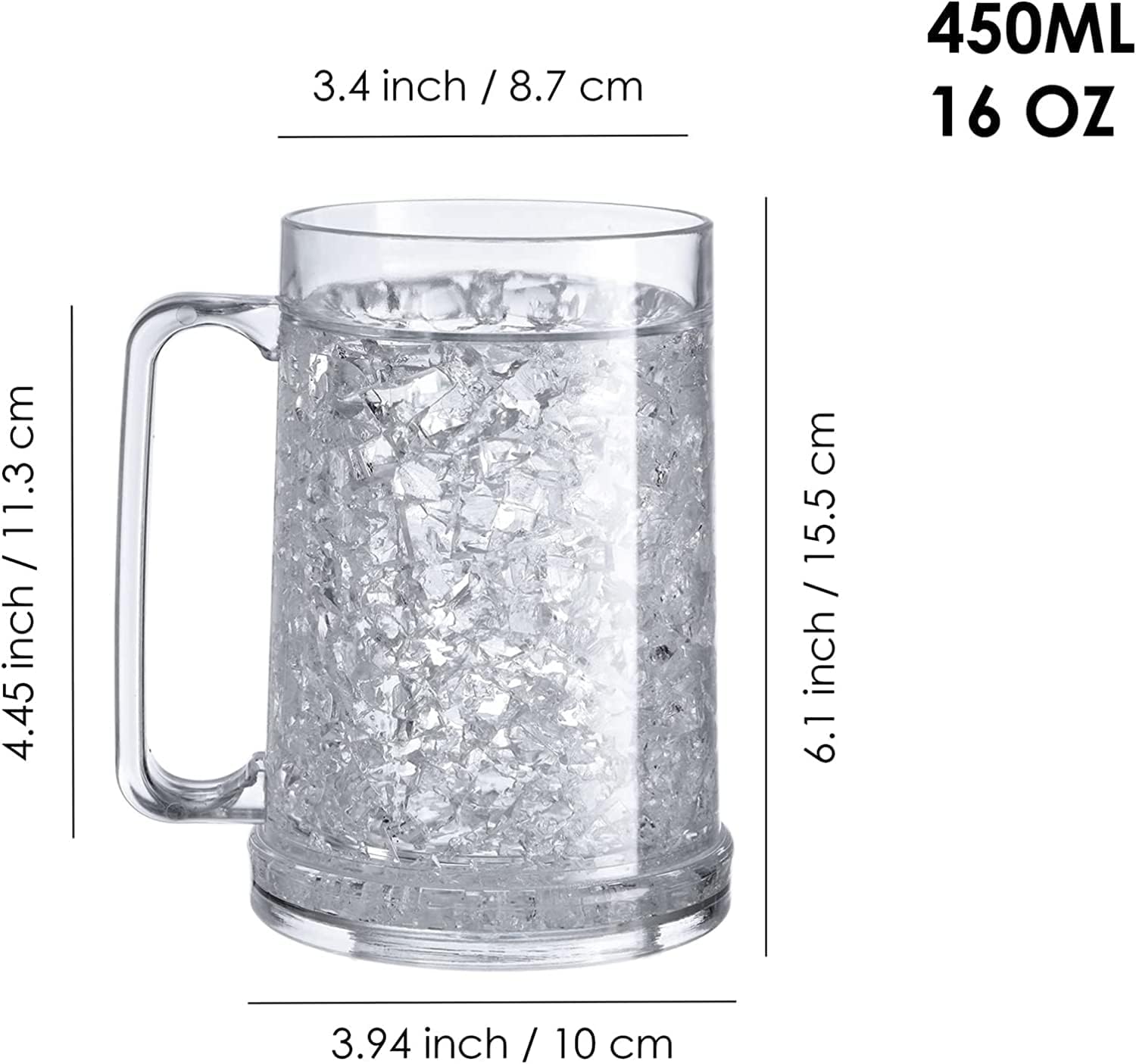 Double Wall Gel Frosty Freezer Ice Mugs Clear 16oz Set of 2 (White)