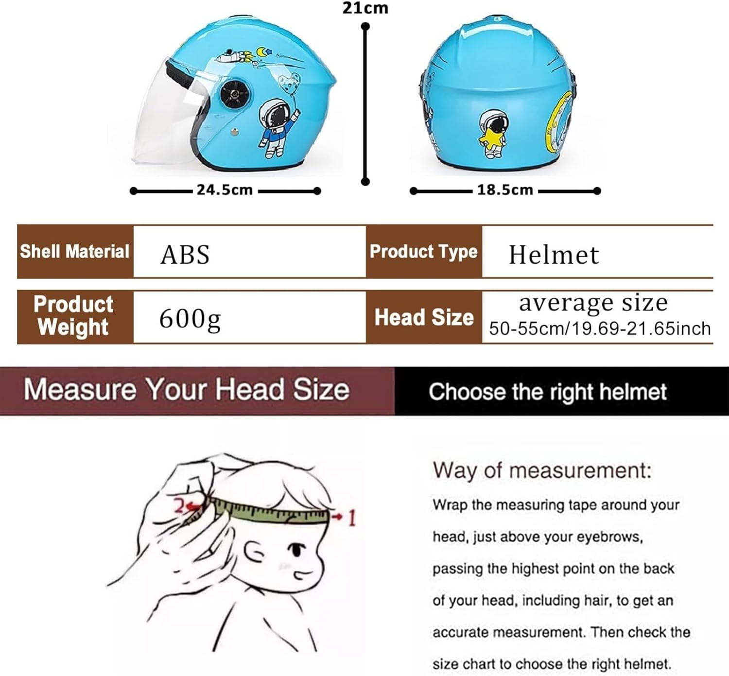Offener Motorradhelm für Kinder | 3/4-Jethelm für Kinder | mit Sonnenblende | Rollerhelm für Kinder | ECE/DOT-geprüft | für Jungen und Mädchen von 4 bis 15 Jahren I,50-55cm