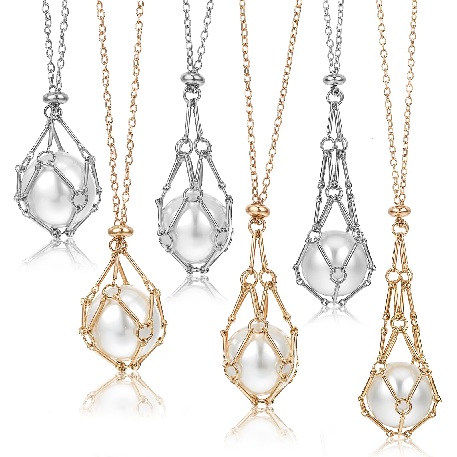 6 stycken kristallstenhållare, halsband, tom stenhållare, kedja, kristallhållare, halsbandbur, kristallhalsband, bur, kristallhållarkedja, för halsband