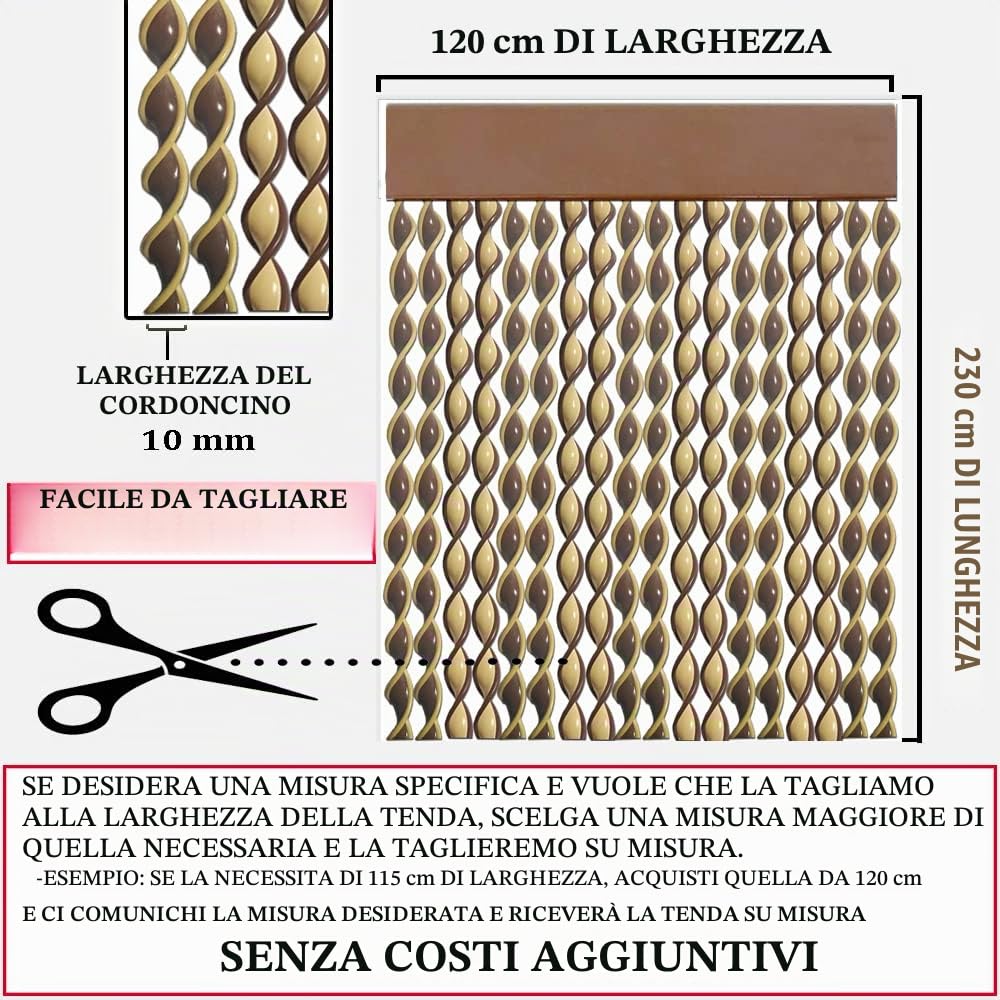 Tenda esterna con cordino marrone e beige per porte anti insetti | Pertoni TENDE (larghezza 120 x 230 cm (lunghezza)