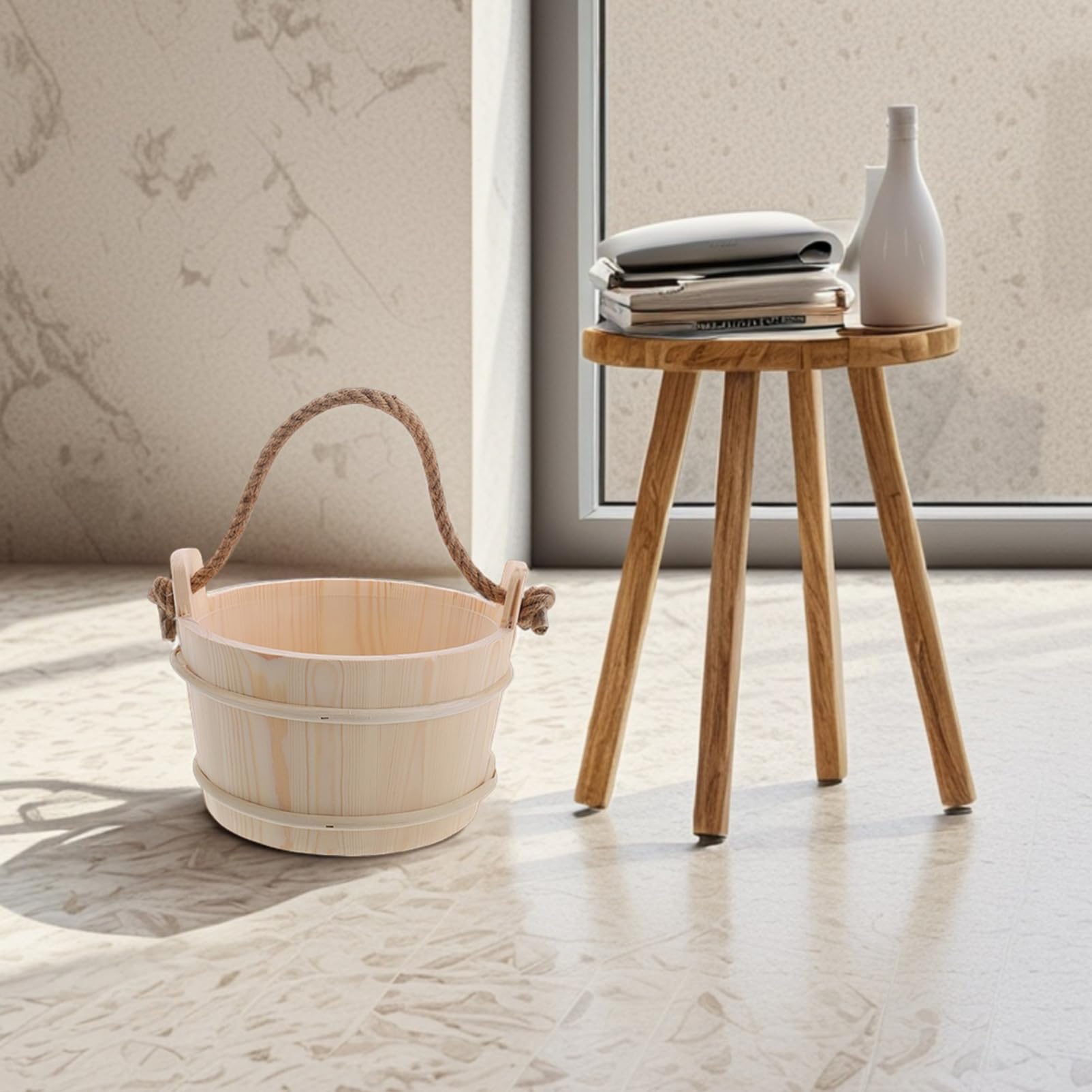PRETYZOOM Holz Saunakübel Mit Schöpfkelle Für Dampfsauna Fußbad Wasserzubehör Set Für Spa Zimmer Und Badesalz Einweichen Versorgung