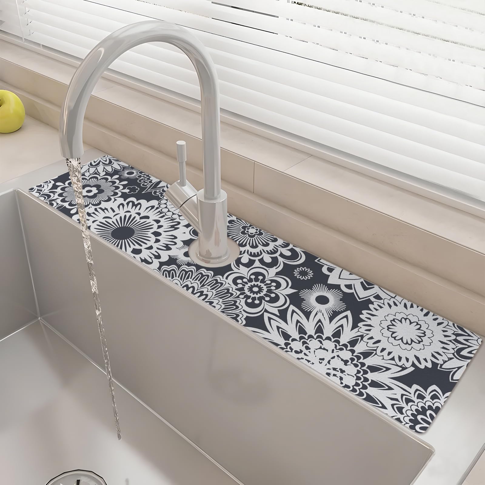 Photo 1 of 24" X 5.5" Kitchen Sink Splash Guard Faucet Mat Mandala Super Absorbent Fast Drying Faucet Guard & Draining Mat Sink Splash Guard Behind Faucet for Kitchen, Bathroom
