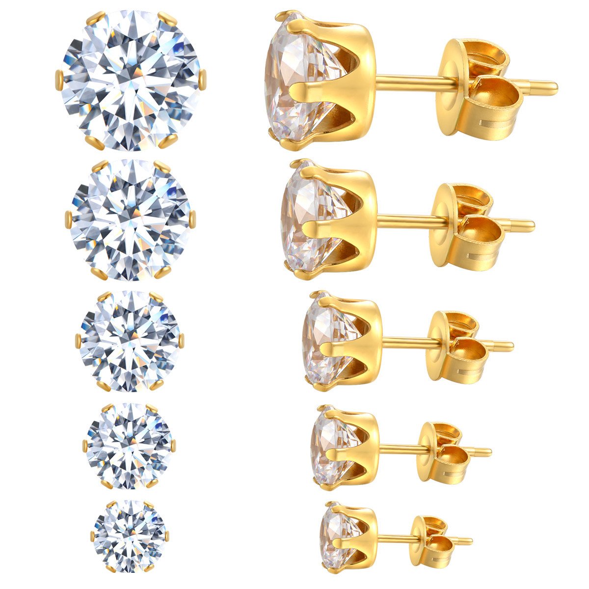 YAN & LEI Stainless Steel Ear Studs Earrings Set of 5