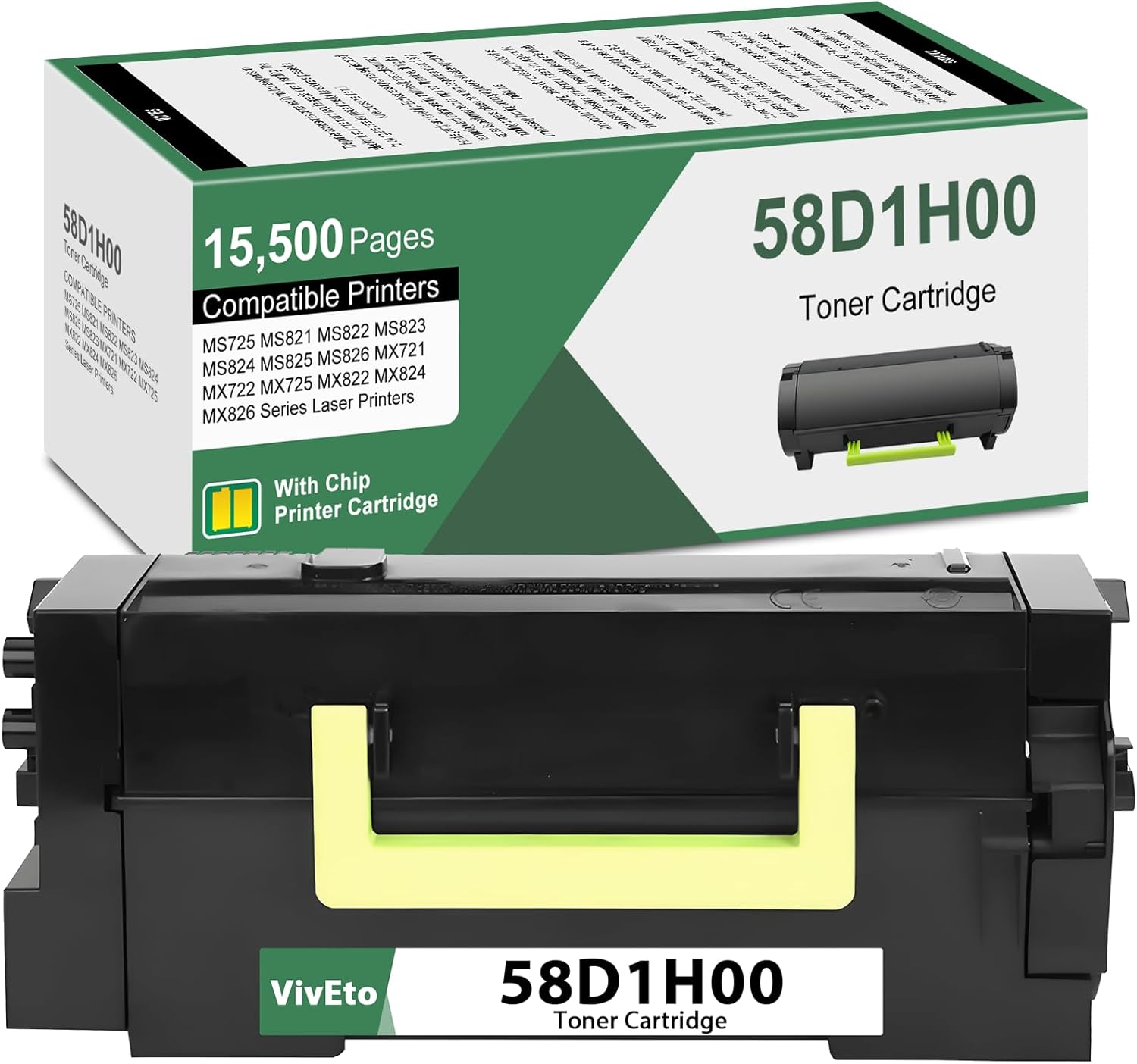 58D1H00 Black High Yield Toner (with New Chip) Repalcement for Lexmark 58D1H00 Toner Cartridge 58D1000 for MS725 MS821 MS822 MS823 MS824 MS825 MS826 MX721 MX722 Laser Printers, 1 Pack 58D1H00 Ink