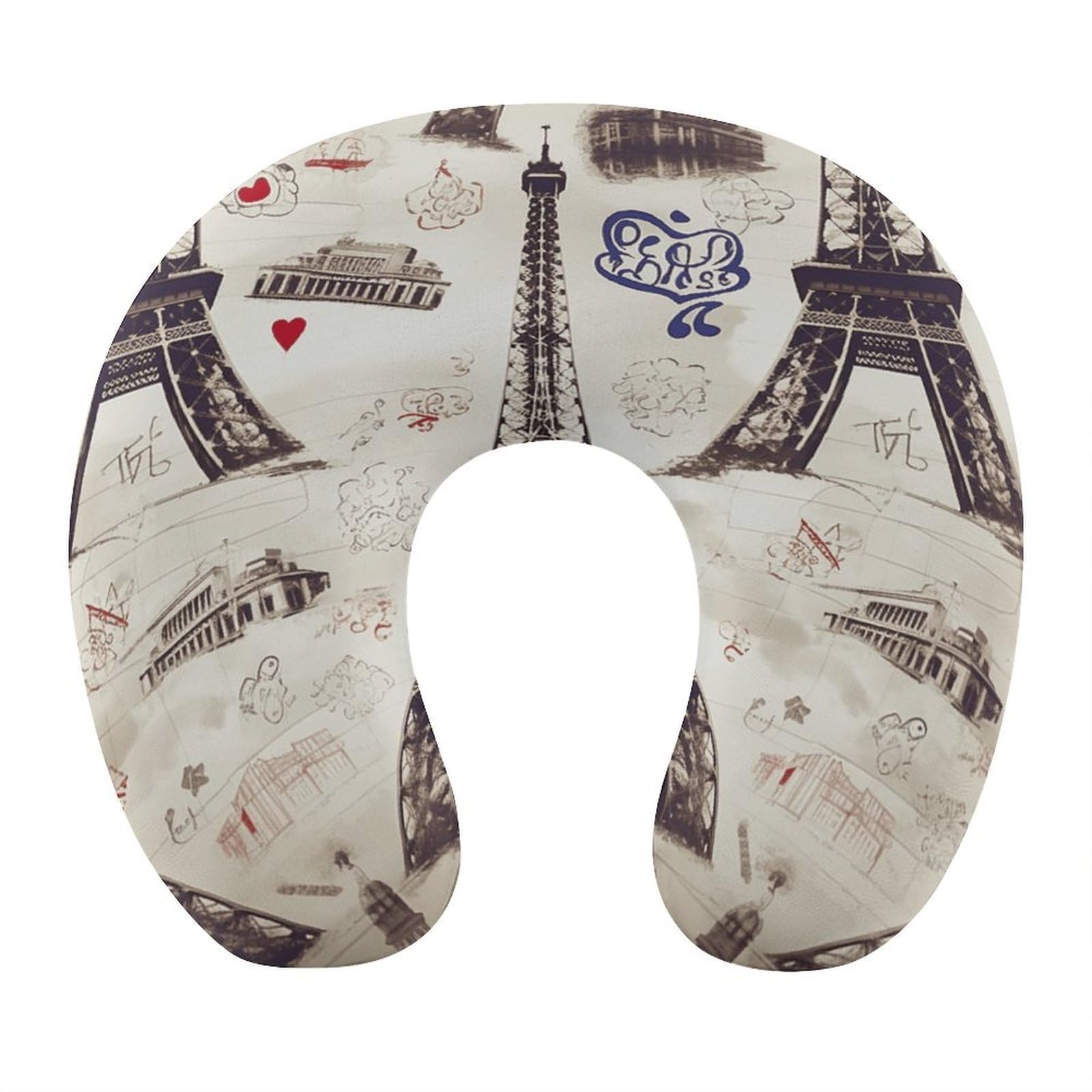 VstaDank French Paris Tour Eiffel Tower Neck Pillow Soft Comfortable Travel U Shaped Pillows Portable Pillows for Shoulder Memory Foam Head Support Pillow for Airplane Car Home Office